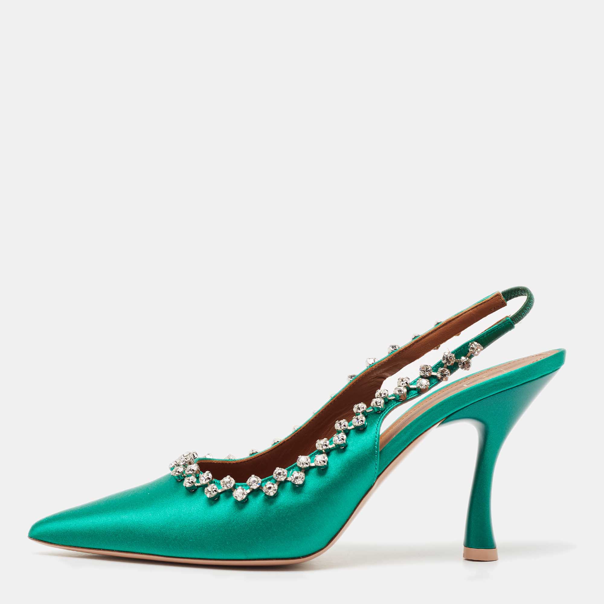 

Malone Souliers Green Satin Giselle Slingback Pumps Size