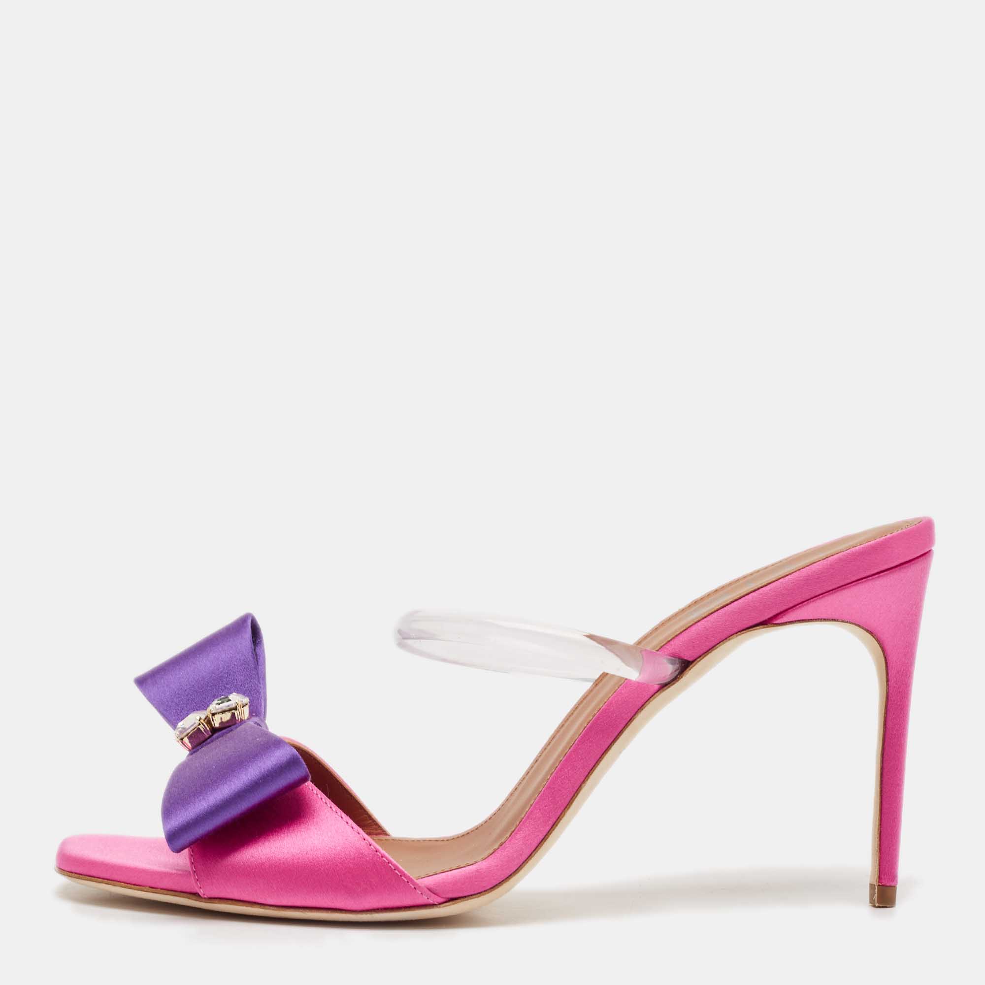 

Malone Souliers Purple/Pink Satin Emily Slide Sandals Size