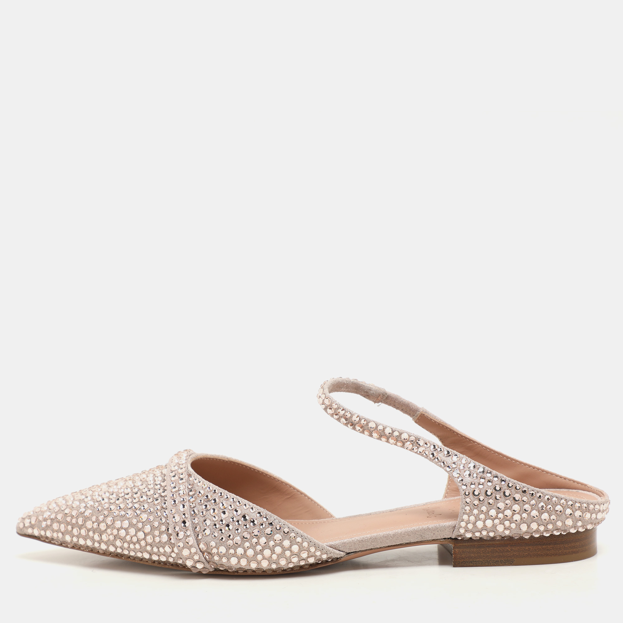 

Malone Souliers Pink Suede Crystal Embellished Uma Flat Mules Size 38