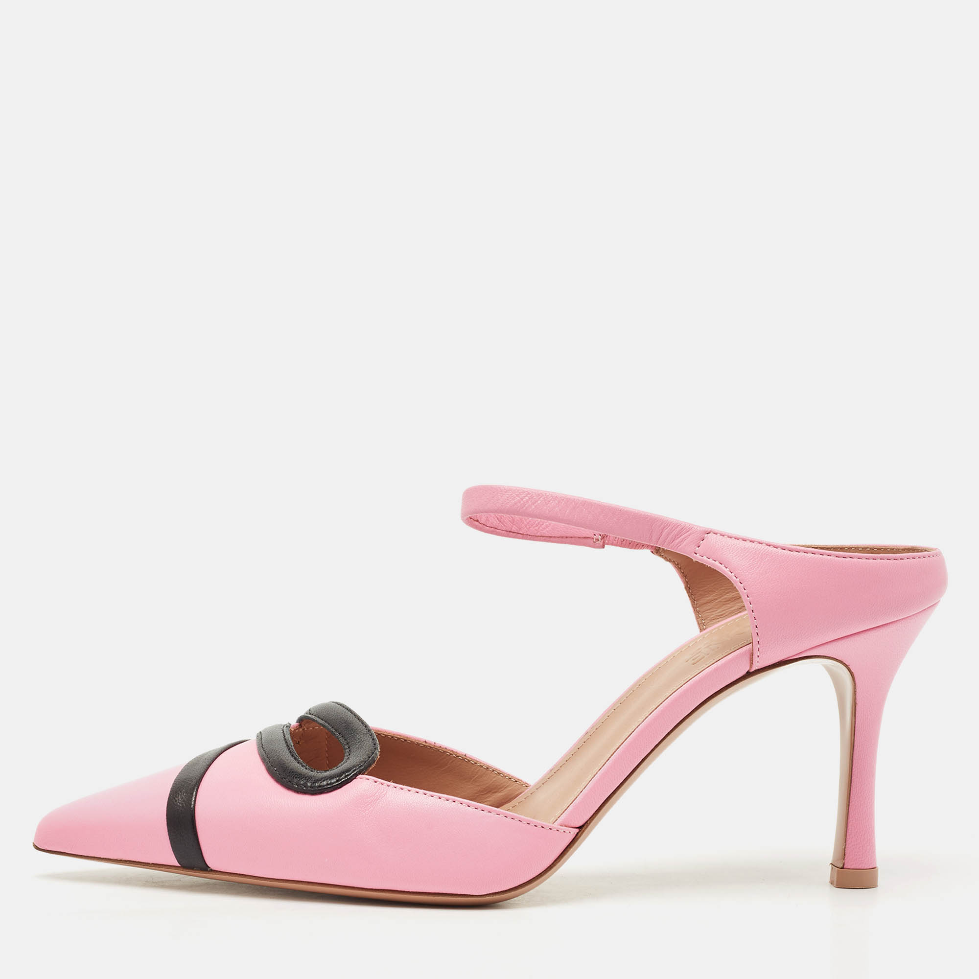Malone Souliers Pink/Black Leather Bonnie Slide Sandals Size 37