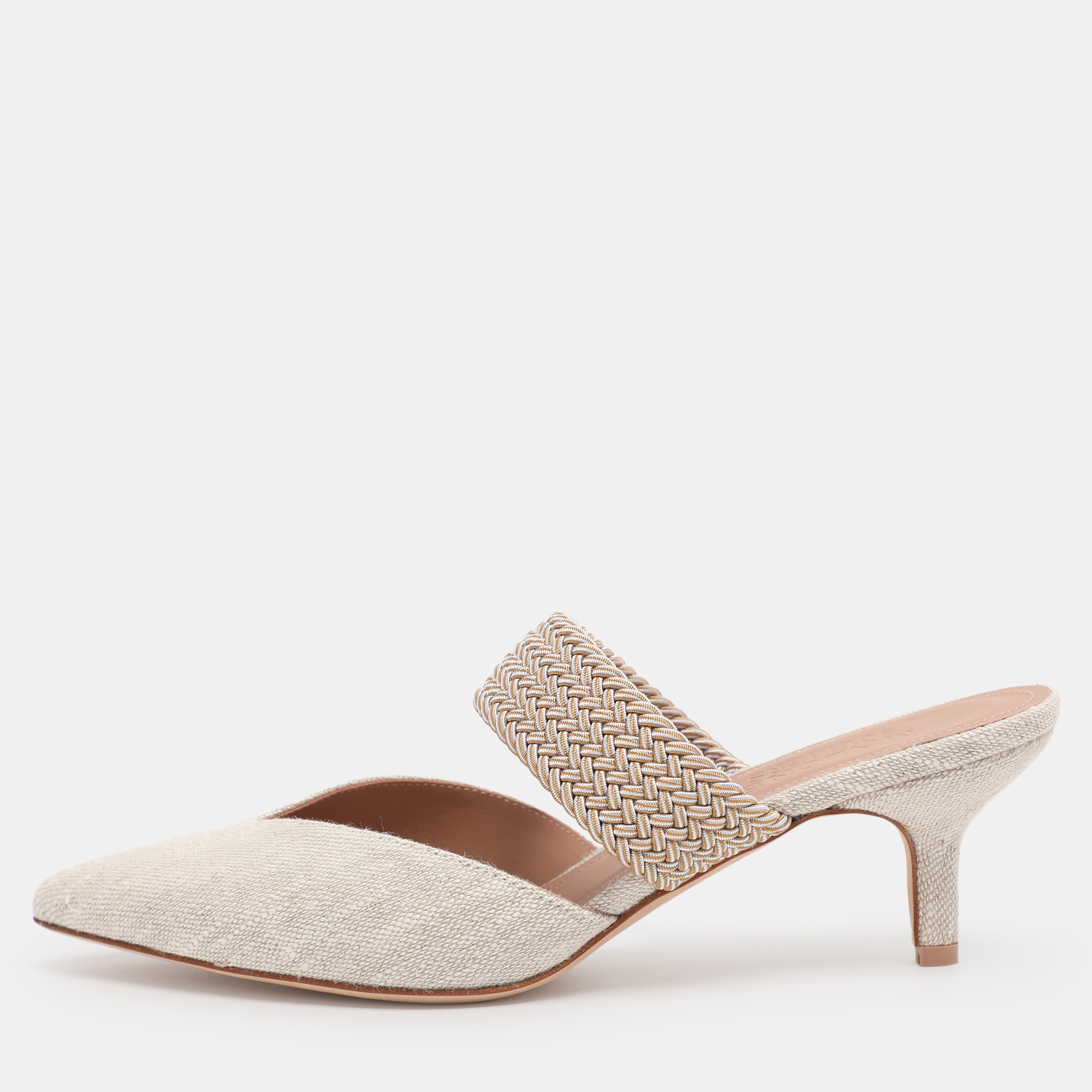 Pre-owned Malone Souliers Grey Canvas And Woven Fabric Maisie Mules Size 36 In Gray