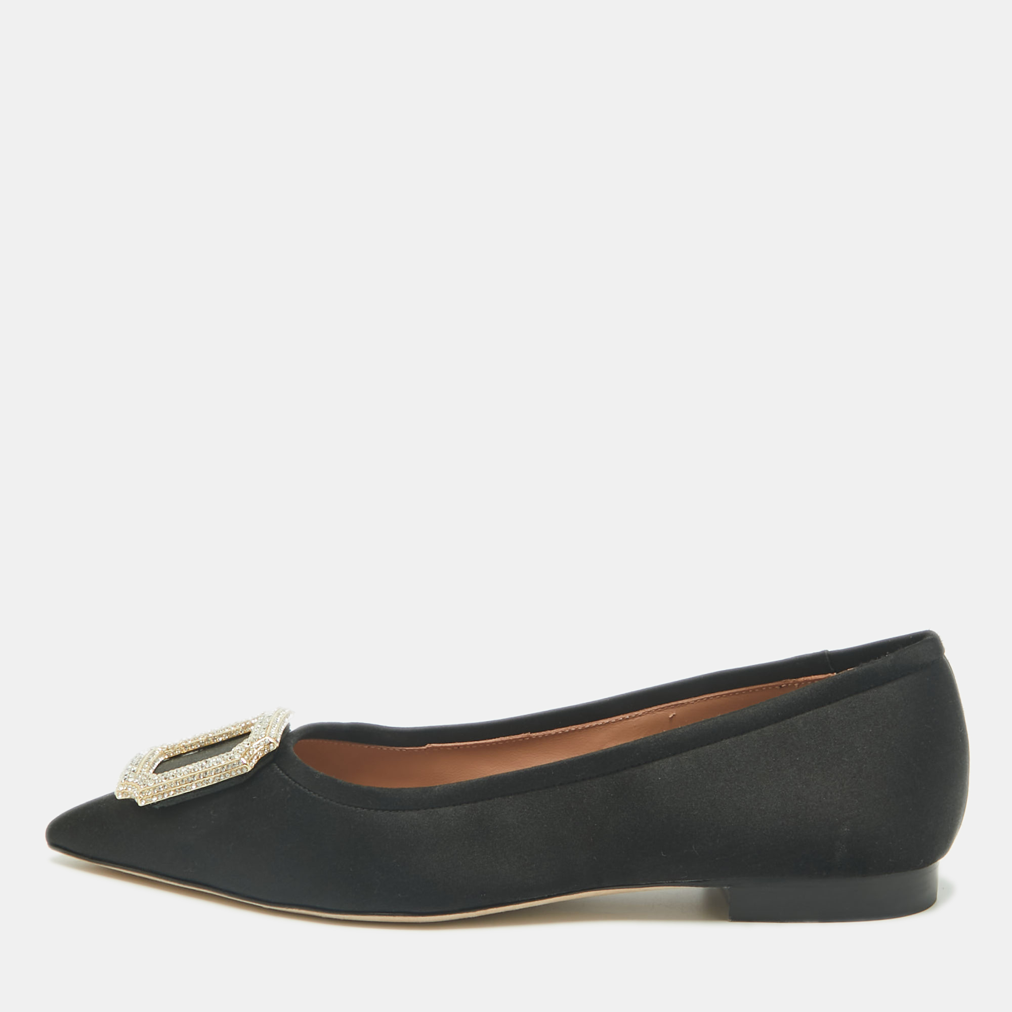 Pre-owned Malone Souliers Black Satin Lina Ballet Flats Size 37
