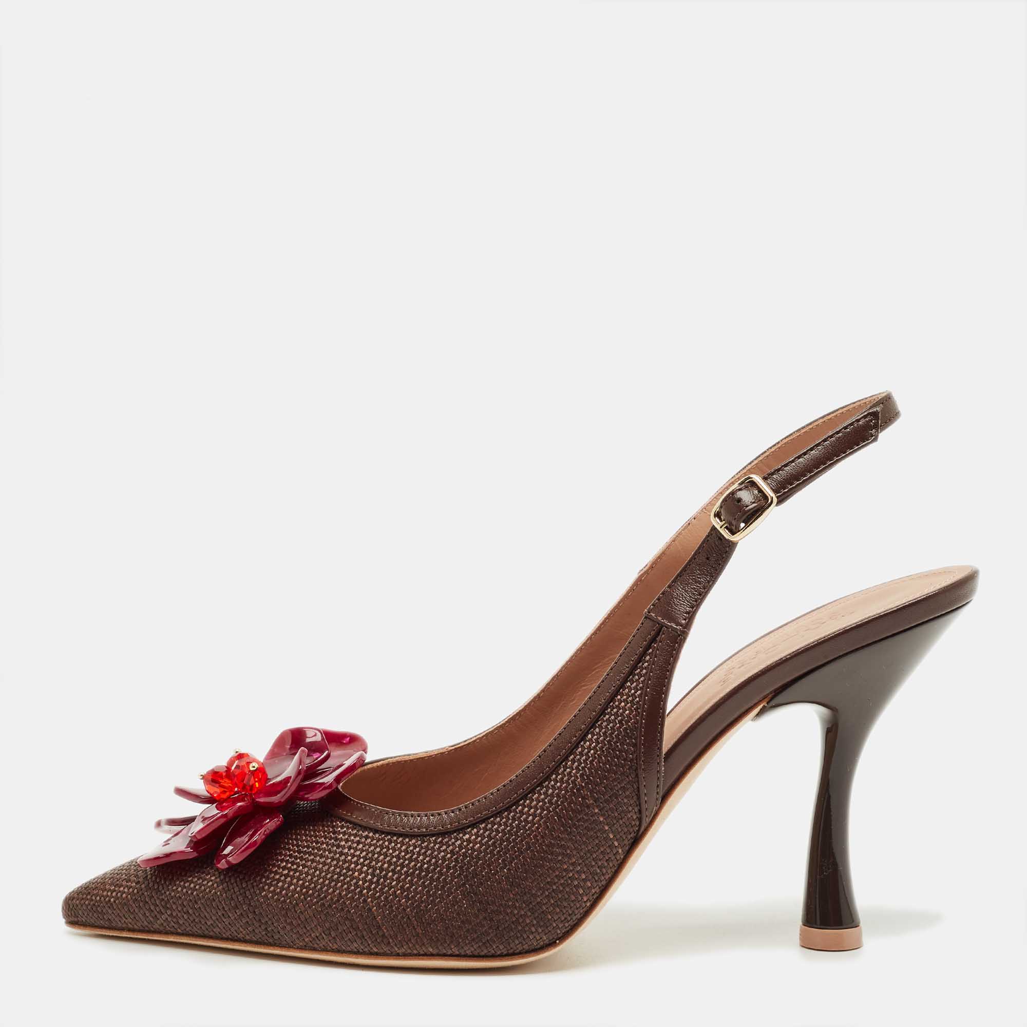 

Malone Souliers Brown Raffia and Leather Chrissy Slingback Pumps Size