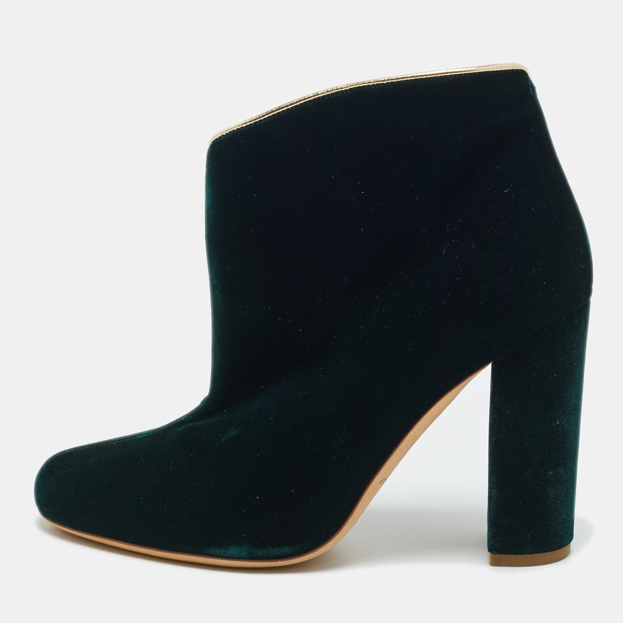 

Malone Souliers Dark Green Velvet Eula Booties Size