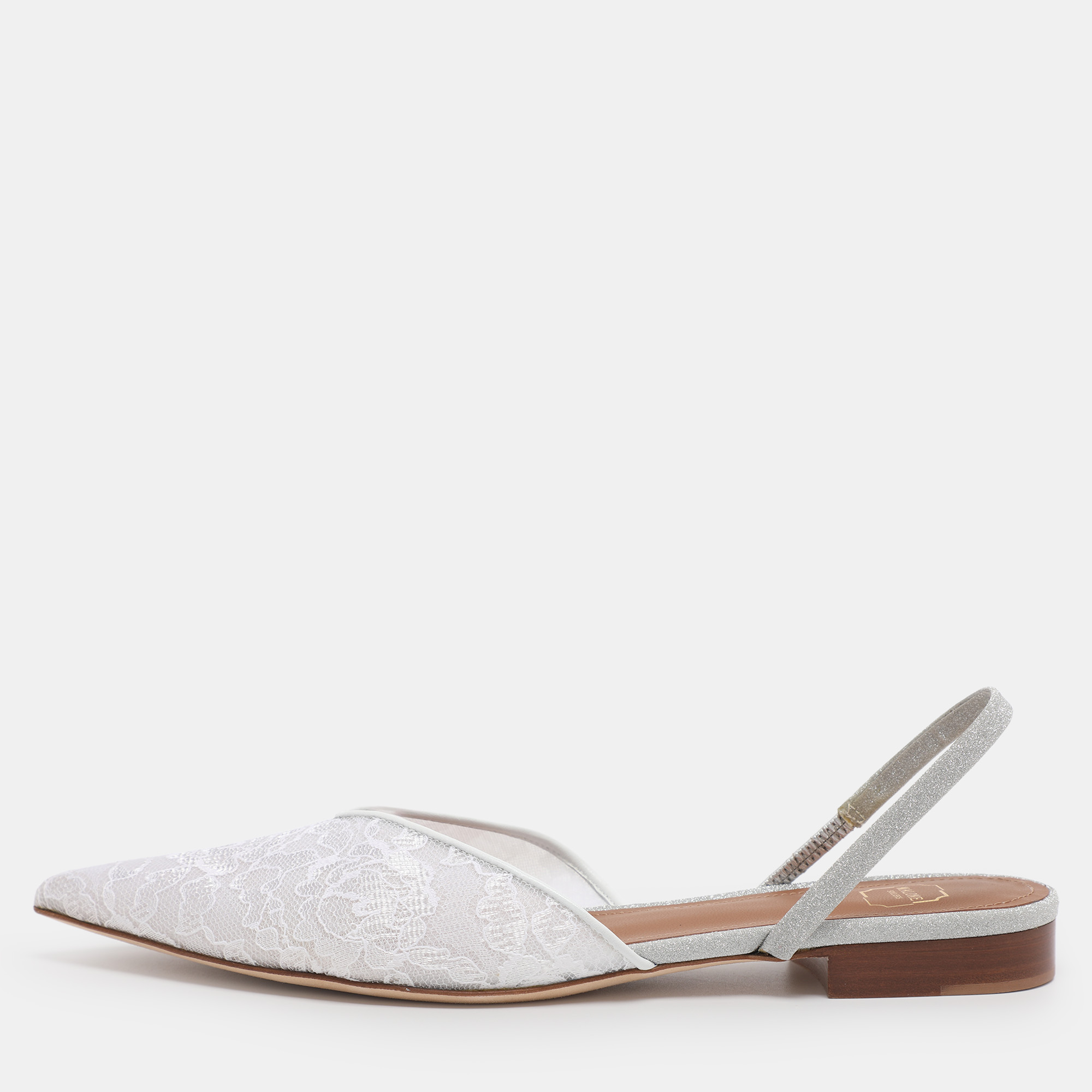 Pre-owned Malone Souliers White Lace Marla Slingback Flats Size 39