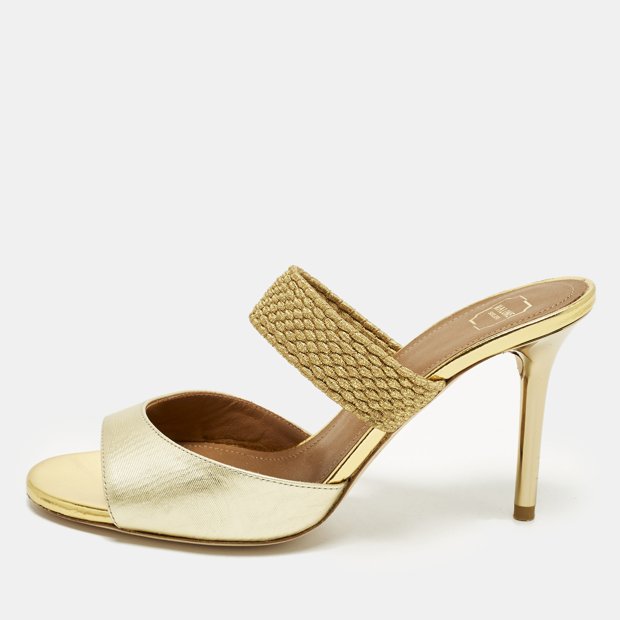 Pre-owned Malone Souliers Milena Size 36 Gold Leather And Lurex Fabric Slide Sandals