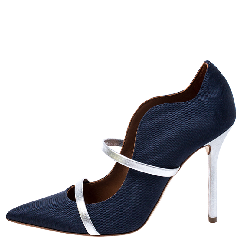 

Malone Souliers Blue Moire Fabric Maureen Pointed Toe Pumps Size