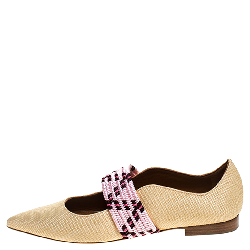 

Malone Souliers Beige Raffia And Braided Elastic Martina Luwolt Pointed Toe Ballet Flats Size