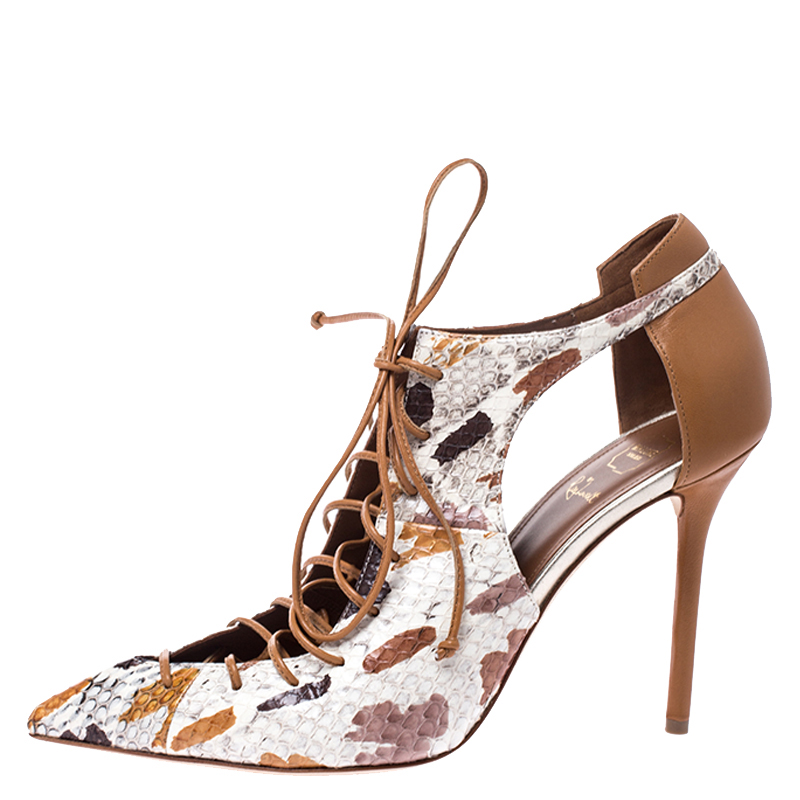 

Malone Souliers Brown/Beige Python and Leather Montana Lace Up Pumps Size