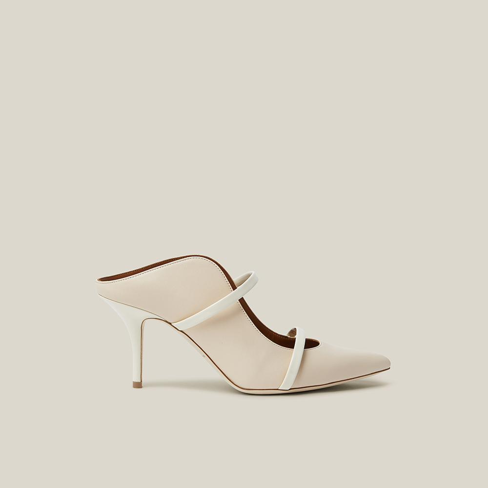 Pre Owned Malone Souliers Cream Maureen Leather Point-Toe Mules Size IT 39.5