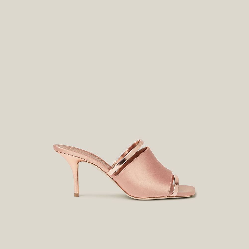 Pre Owned Malone Souliers Pink Laney Metallic Leather and Satin Mules Size IT 37