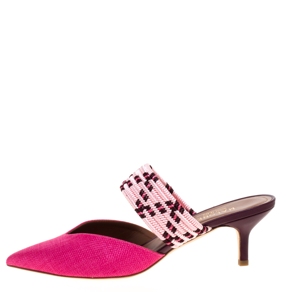 

Malone Souliers Pink Raffia Pointed Toe Mules Size