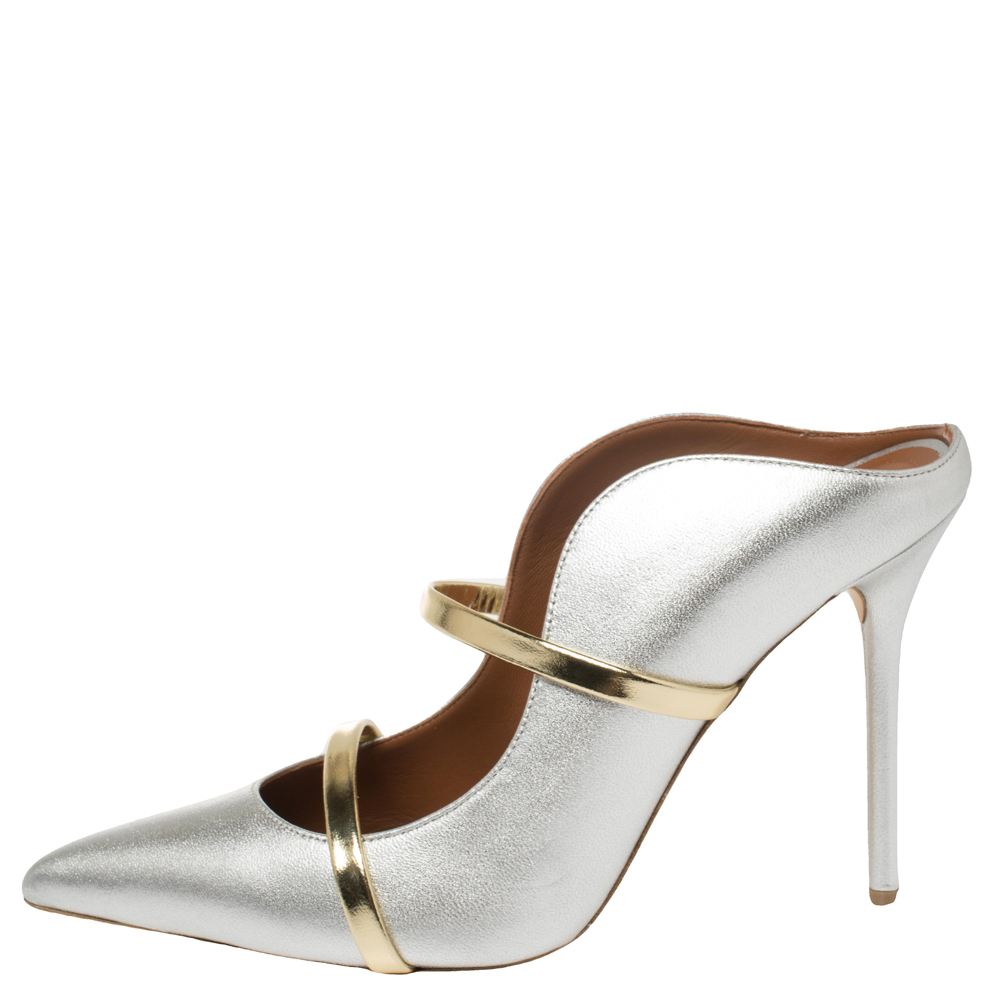 

Malone Souliers Metallic Silver/Gold Leather Maureen Mule Pumps Size