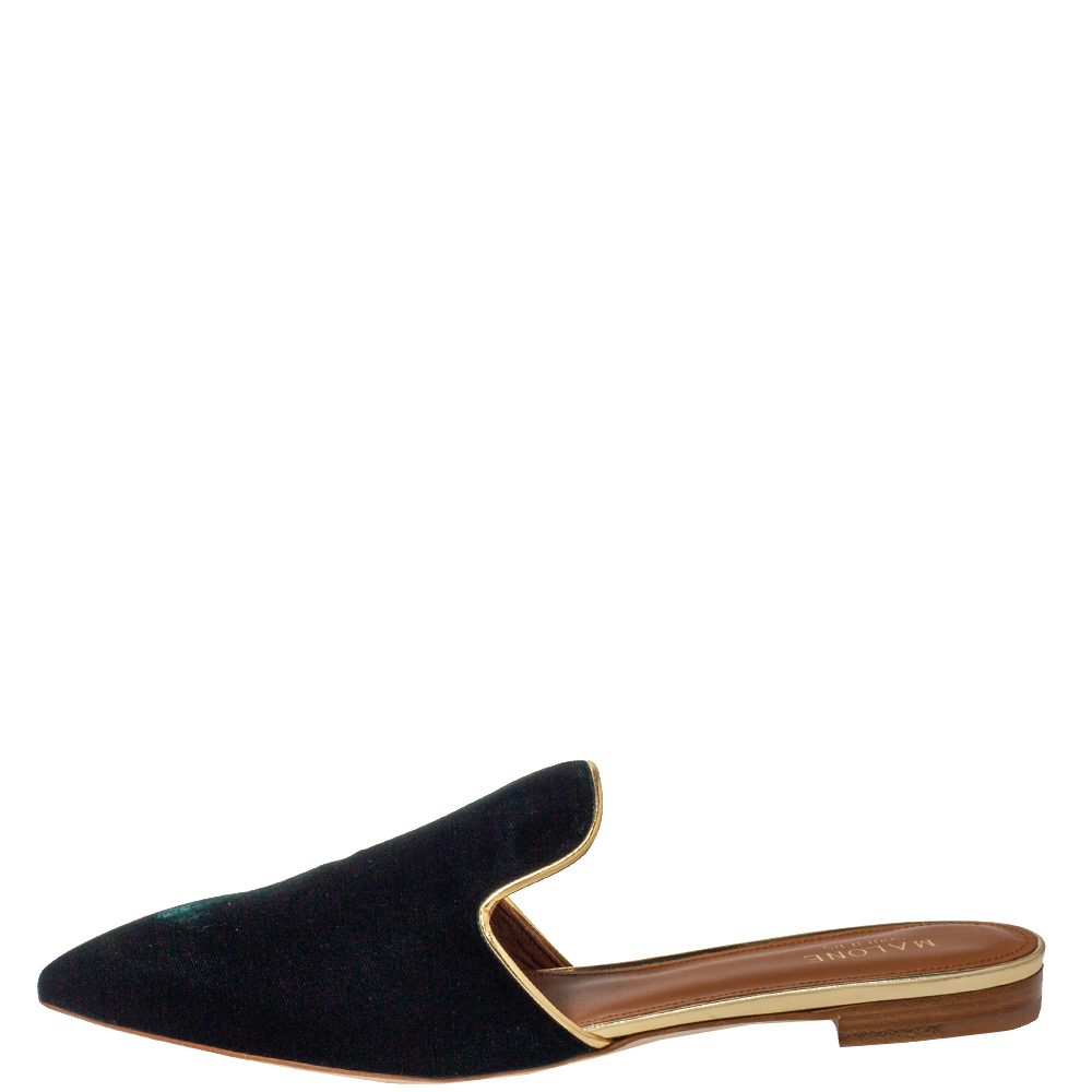 

Malone Souliers Dark Green Velvet Pointed Toe Mule Flats Size