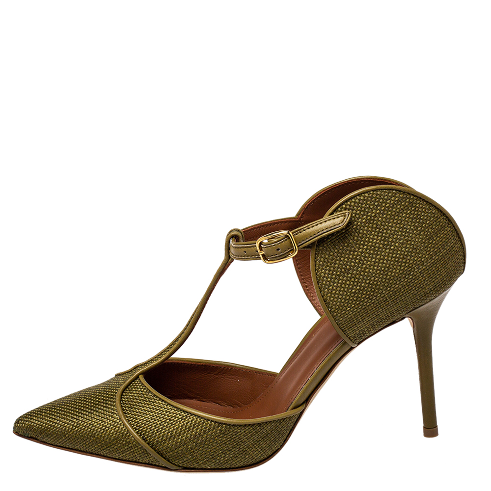 

Malone Souliers Green Canvas And Leather Imogen Pumps Size