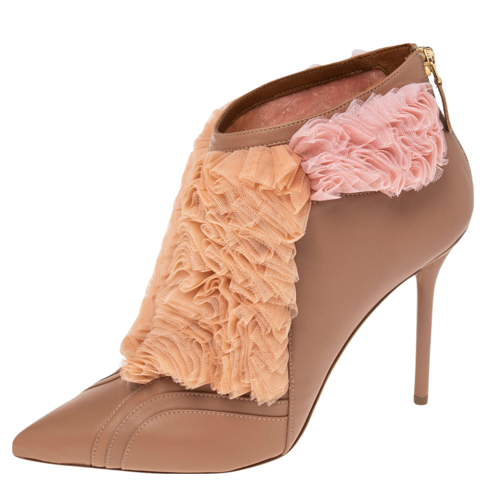 

Malone Souliers Beige/Pink Leather And Mesh Fluffy Ankle Boots Size