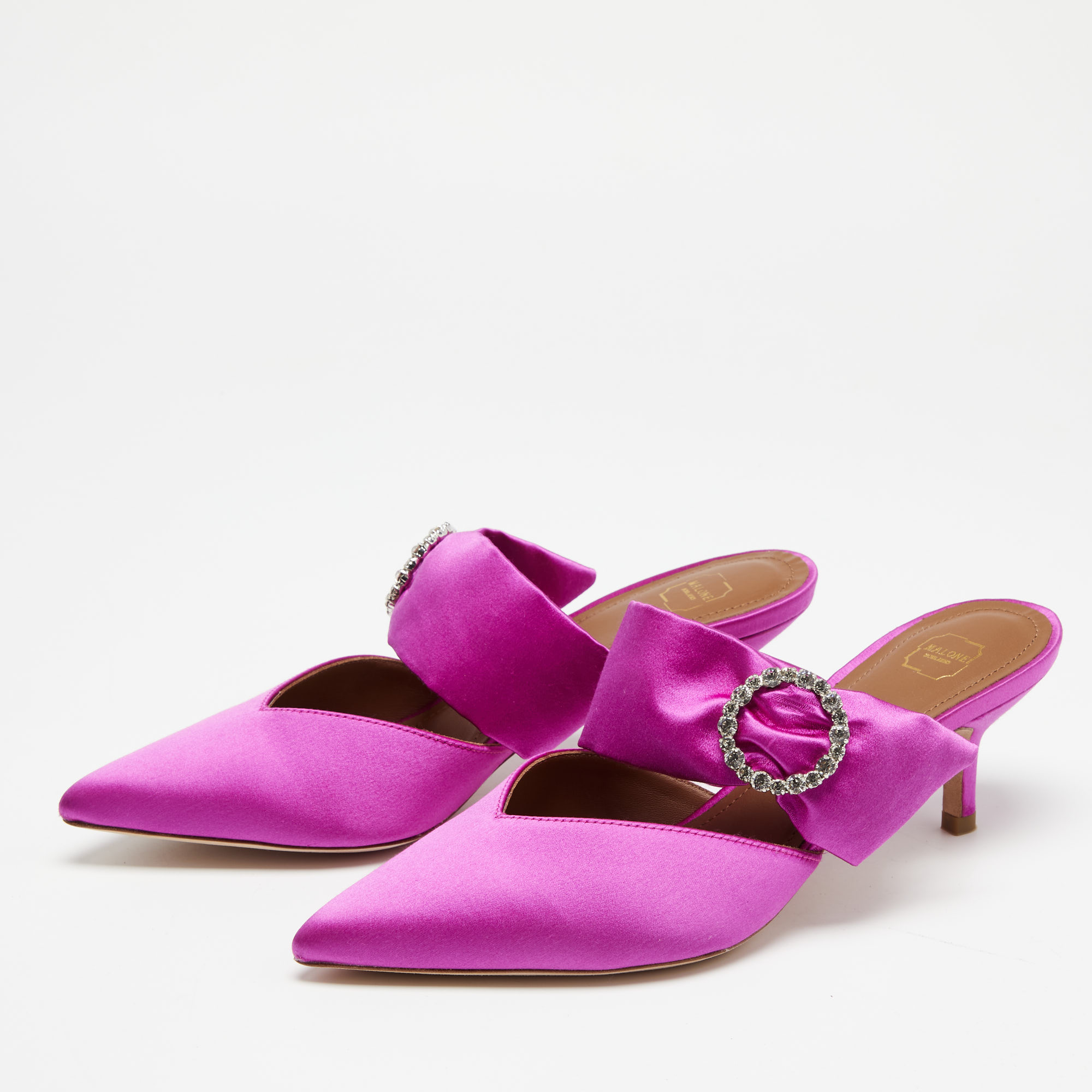 

Malone Souliers Magenta Satin Maite Crystal Pointed-Toe Mules Size, Purple