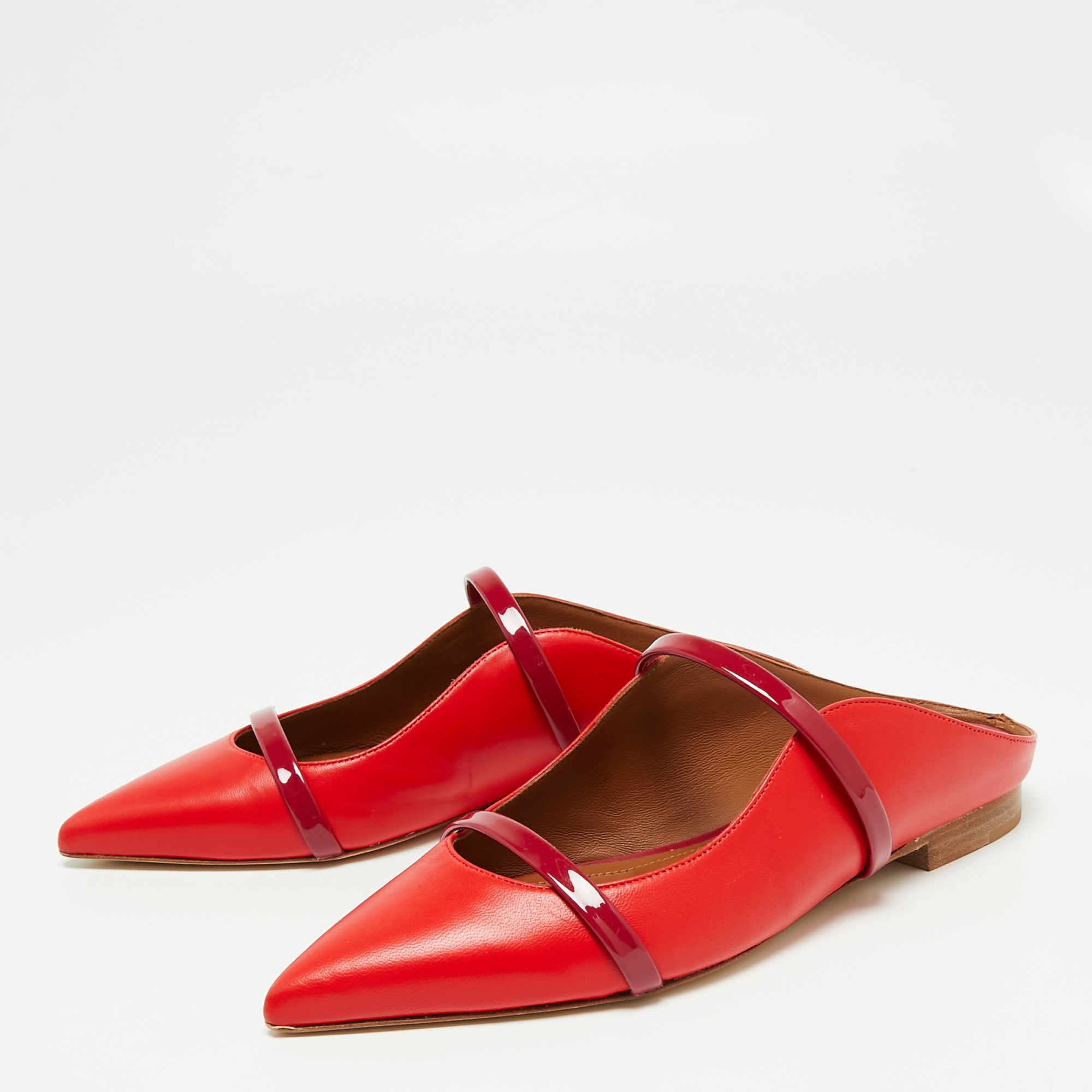 

Malone Souliers Red Patent And Leather Maureen Flats Size