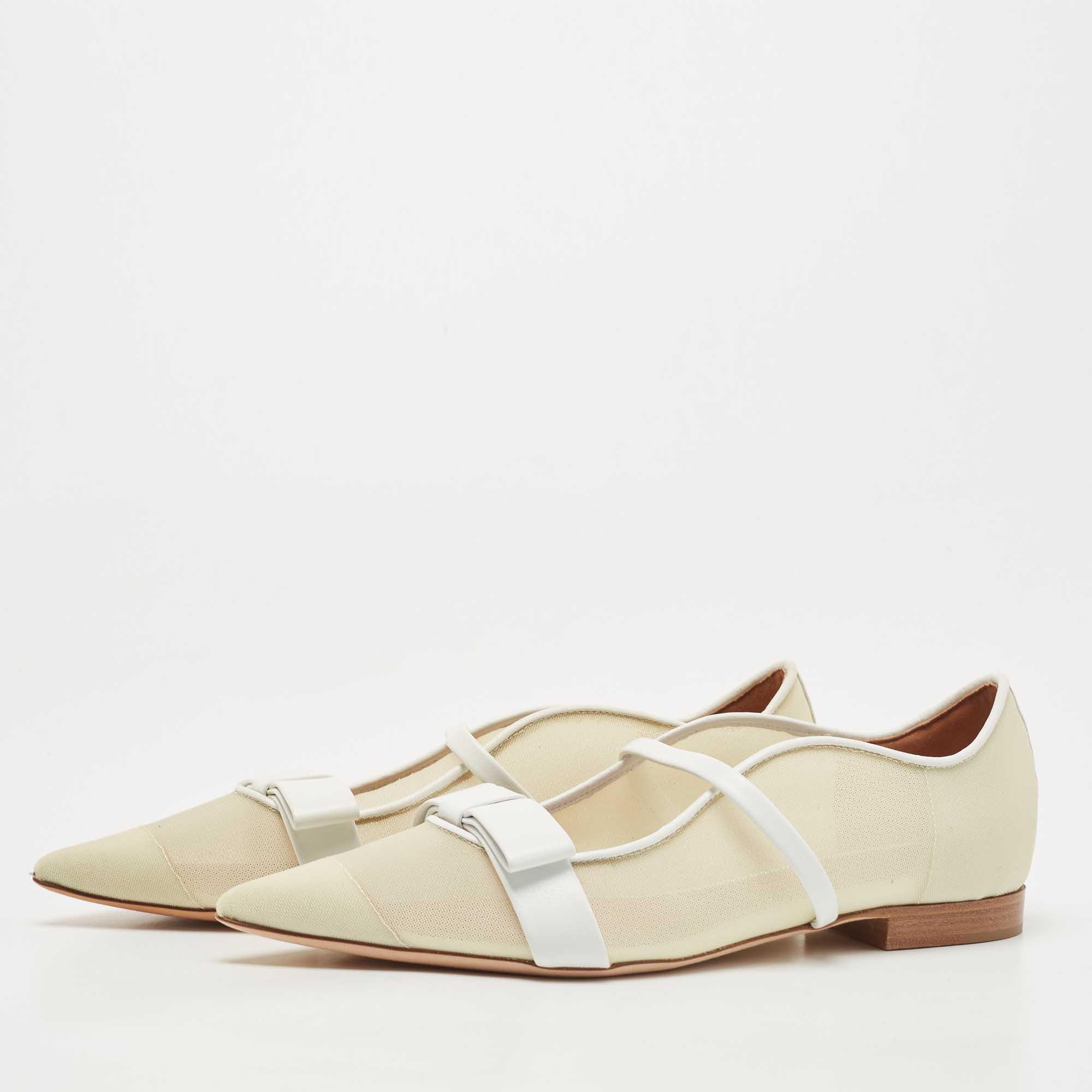 

Malone Souliers Cream/White Mesh and Leather Margueritee Ballet Flats Size