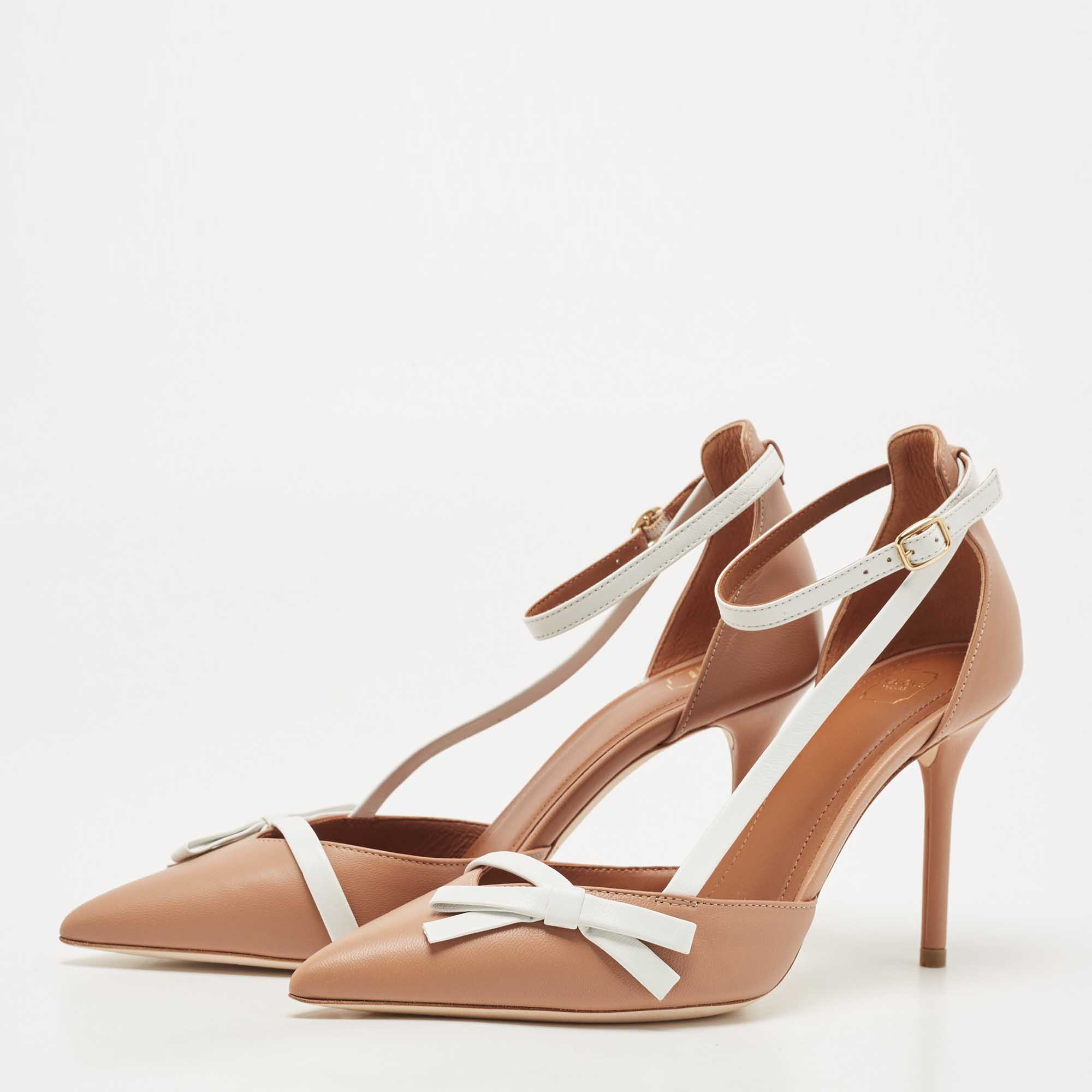 

Malone Souliers Beige/White Leather Ankle Strap Sandals Size, Brown