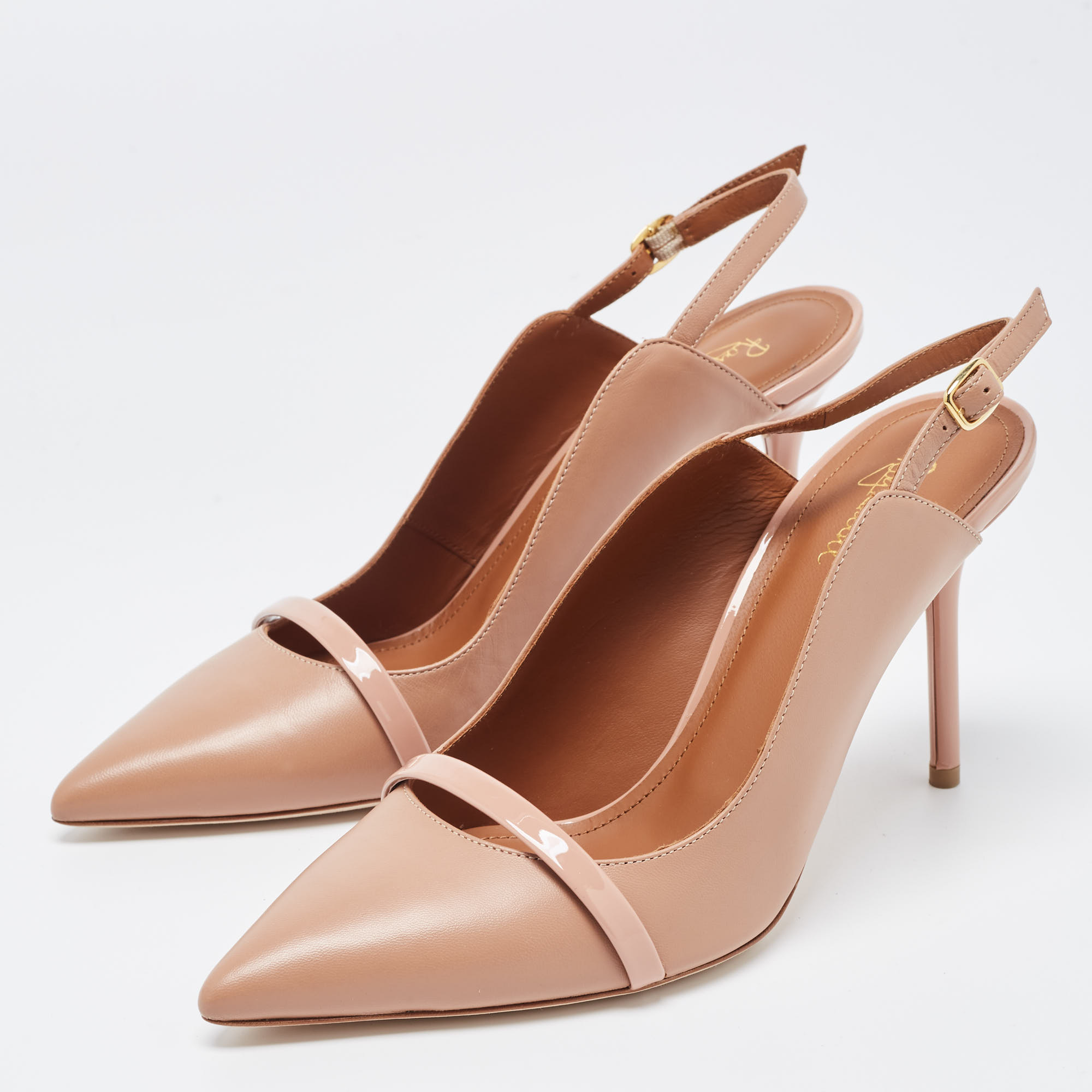 

Malone Souliers Beige Leather Mario Pointed Toe Slingback Pumps Size