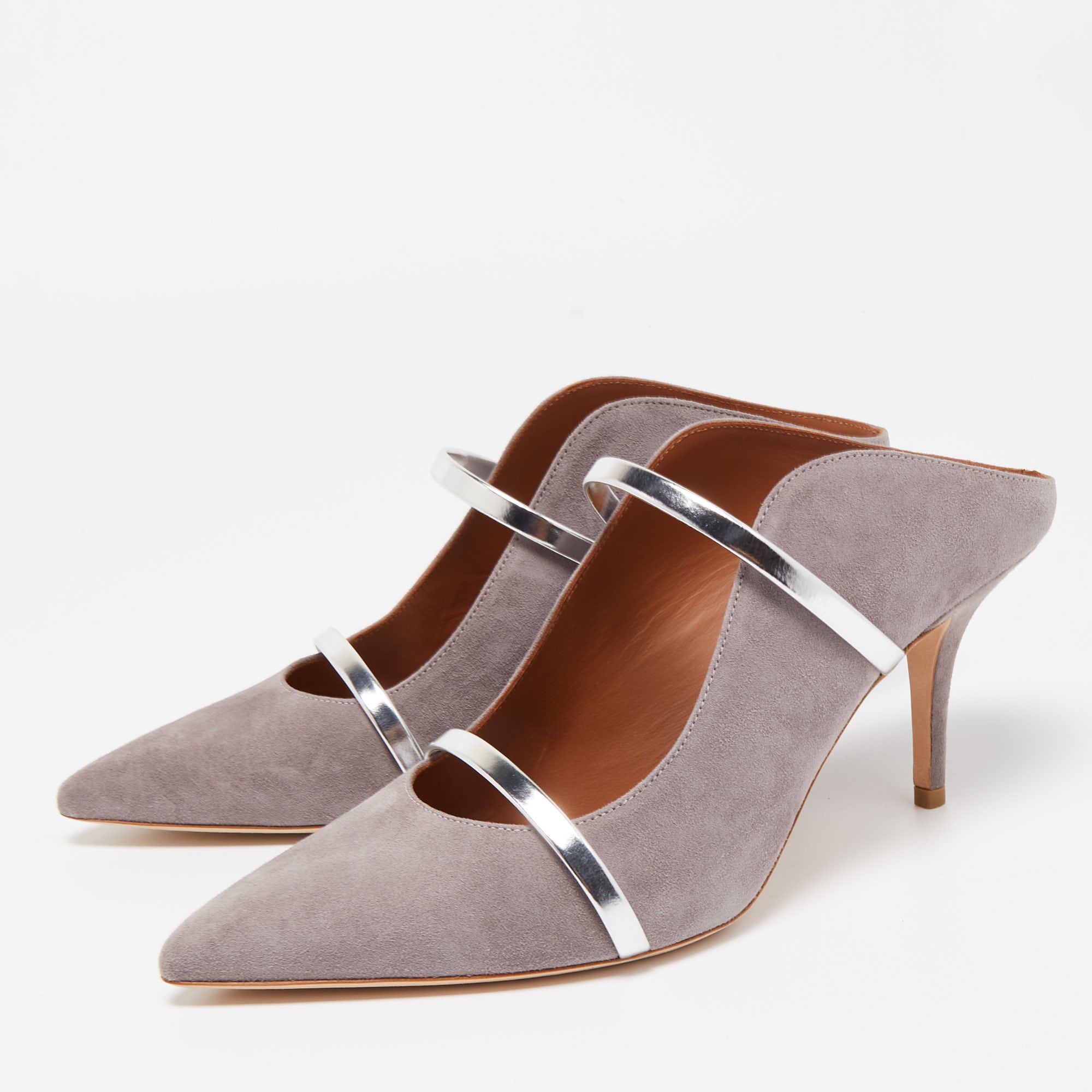

Malone Souliers Grey/Silver Suede and Leather Maureen Mules Size
