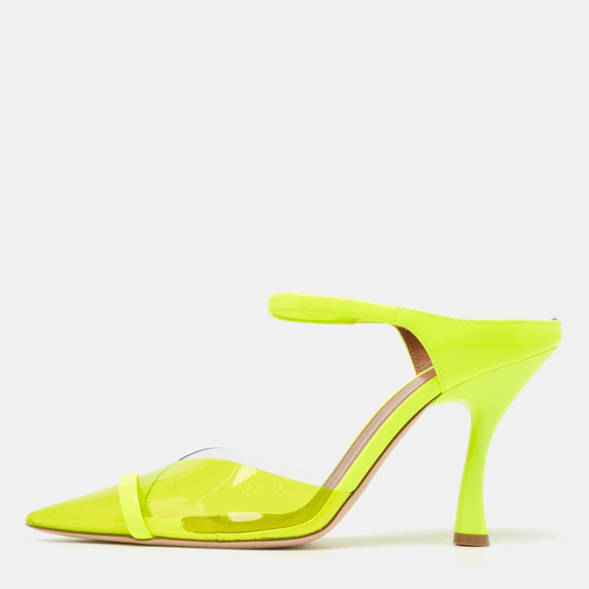 

Malone Souliers Neon Yellow PVC and Patent Leather Iona Mules Size