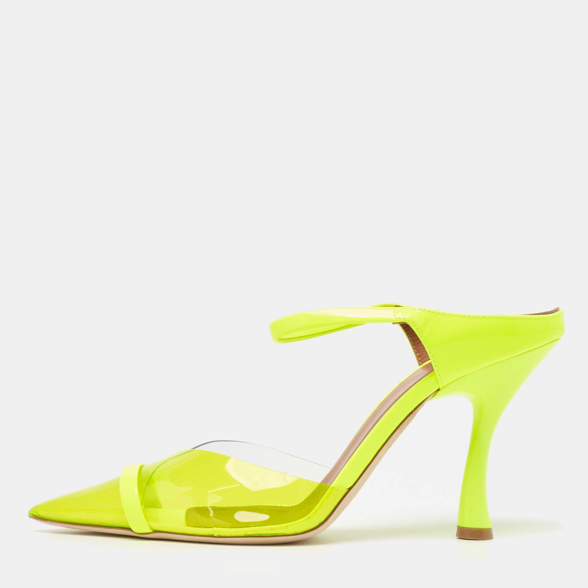 

Malone Souliers Neon Yellow PVC and Patent Leather Iona Mules Size