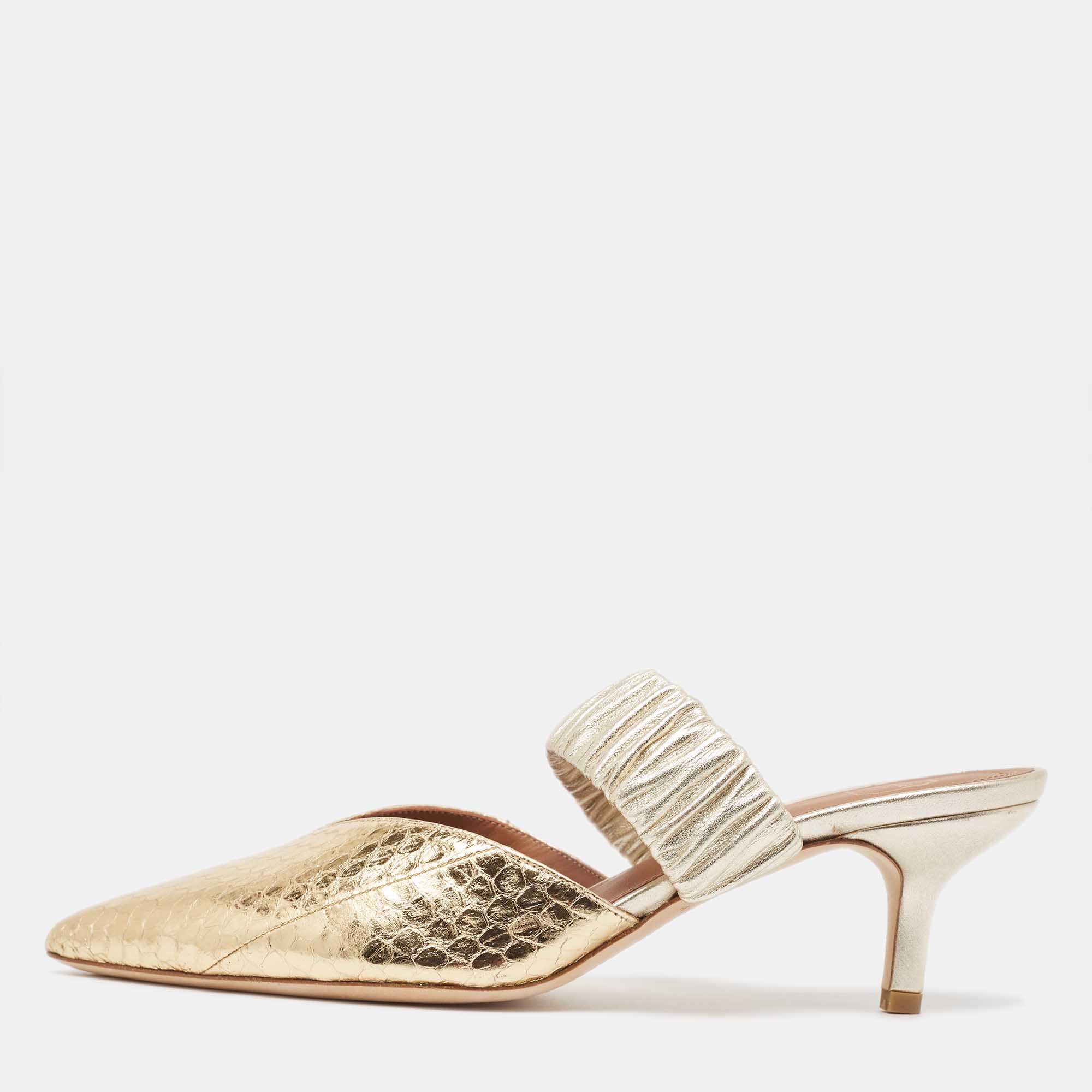 

Malone Souliers Gold Python Embossed Leather Maisie Mules Size
