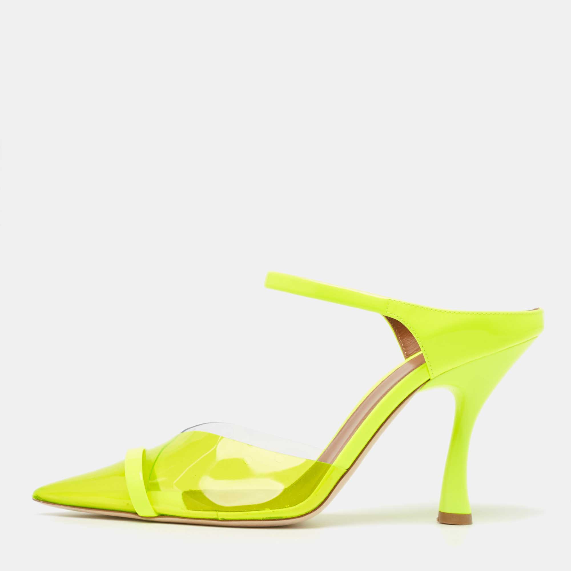

Malone Souliers Neon Yellow PVC and Patent Leather Lona Mules Size