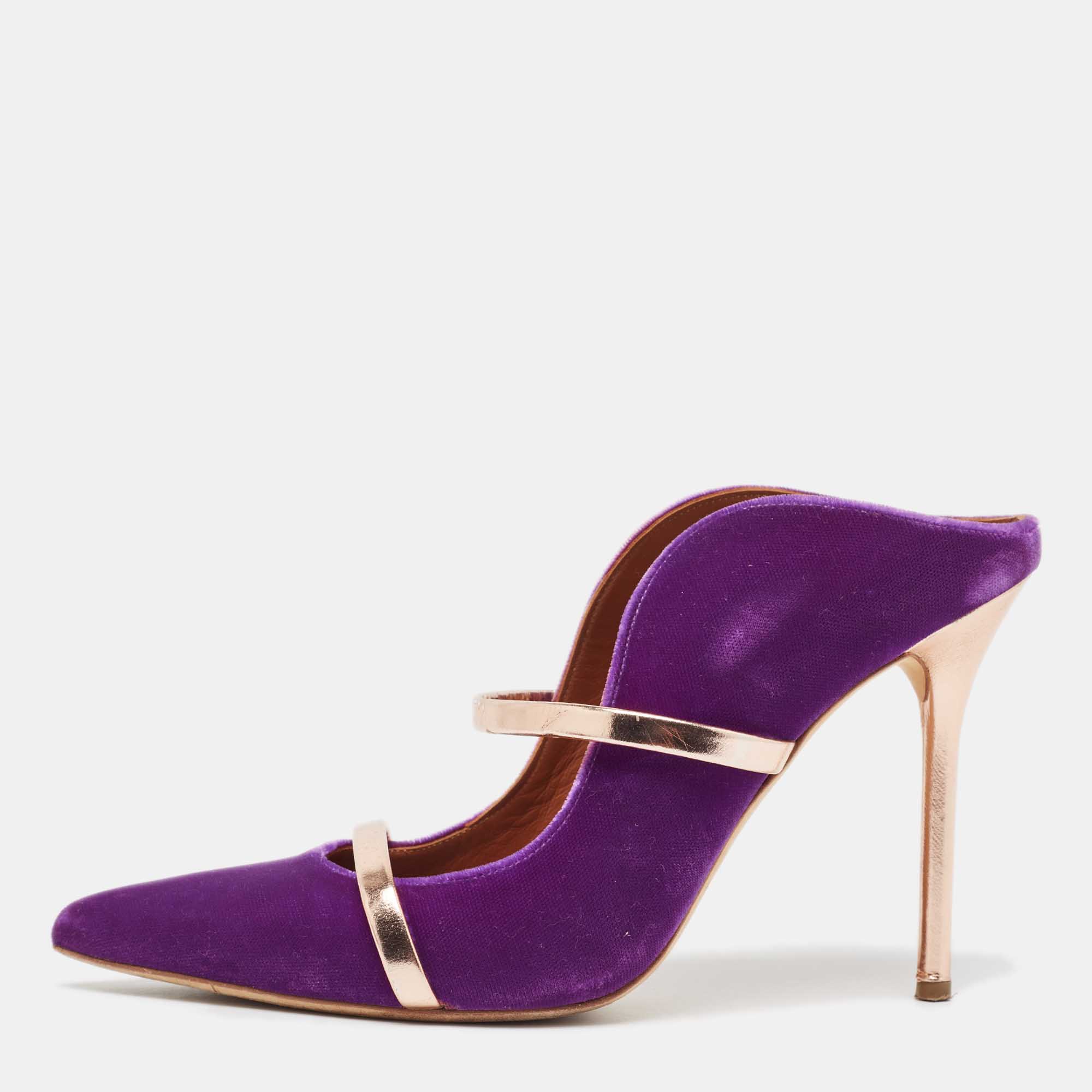 

Malone Souliers Purple/Rose Gold Velvet and Leather Maureen Mules Size