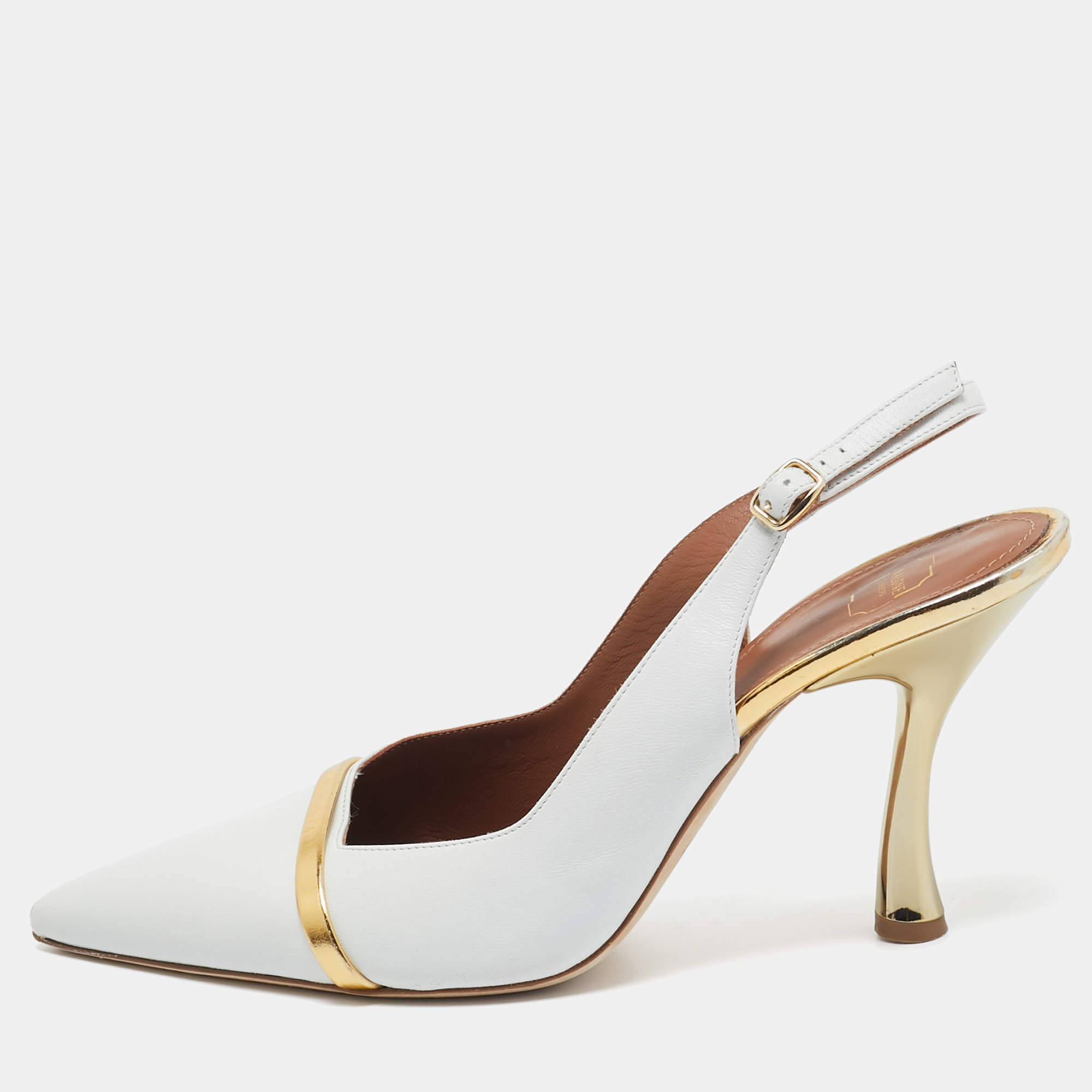 

Malone Souliers White Leather Slingback Pumps Size