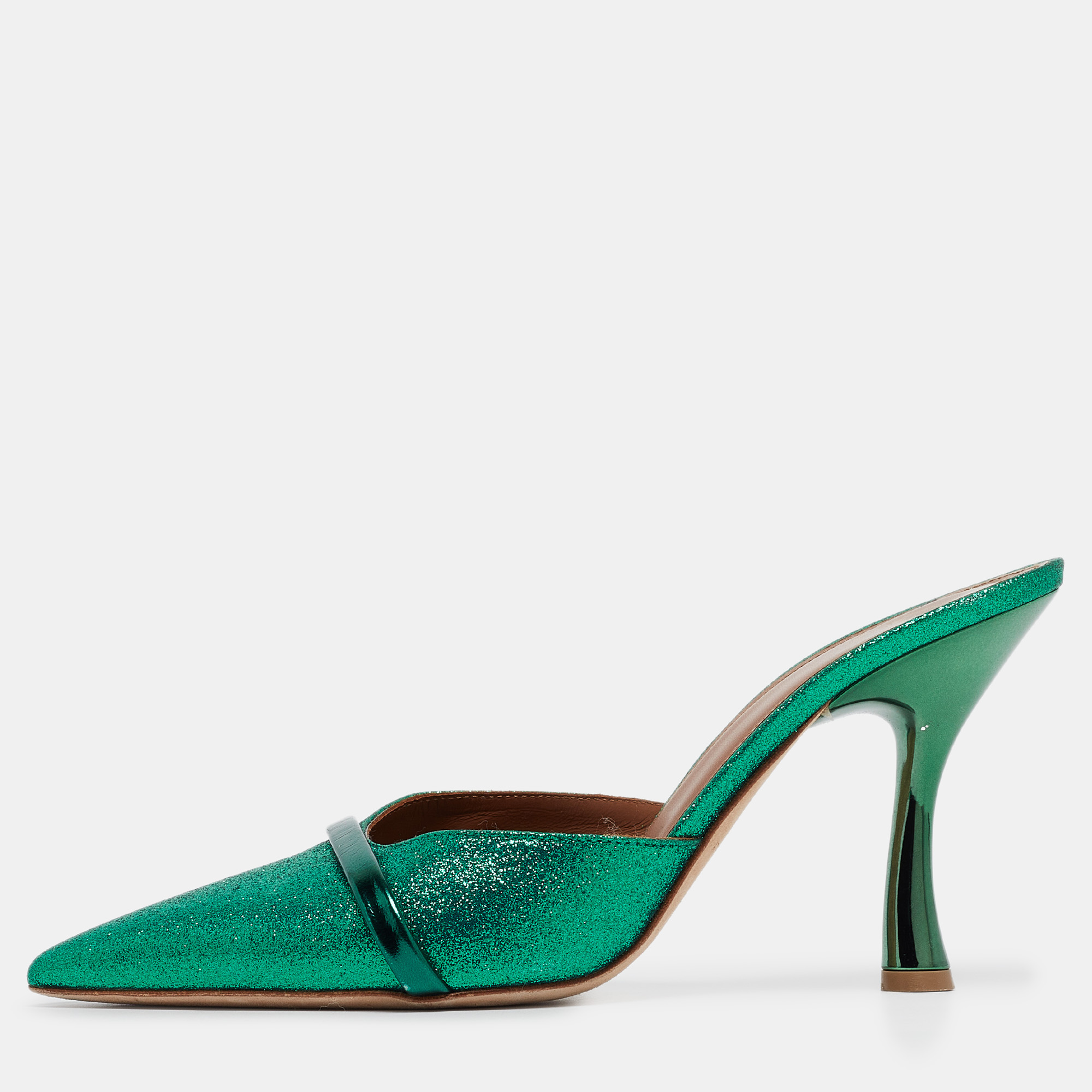 

Malone Souliers Green Glitter and Leather Mules Size