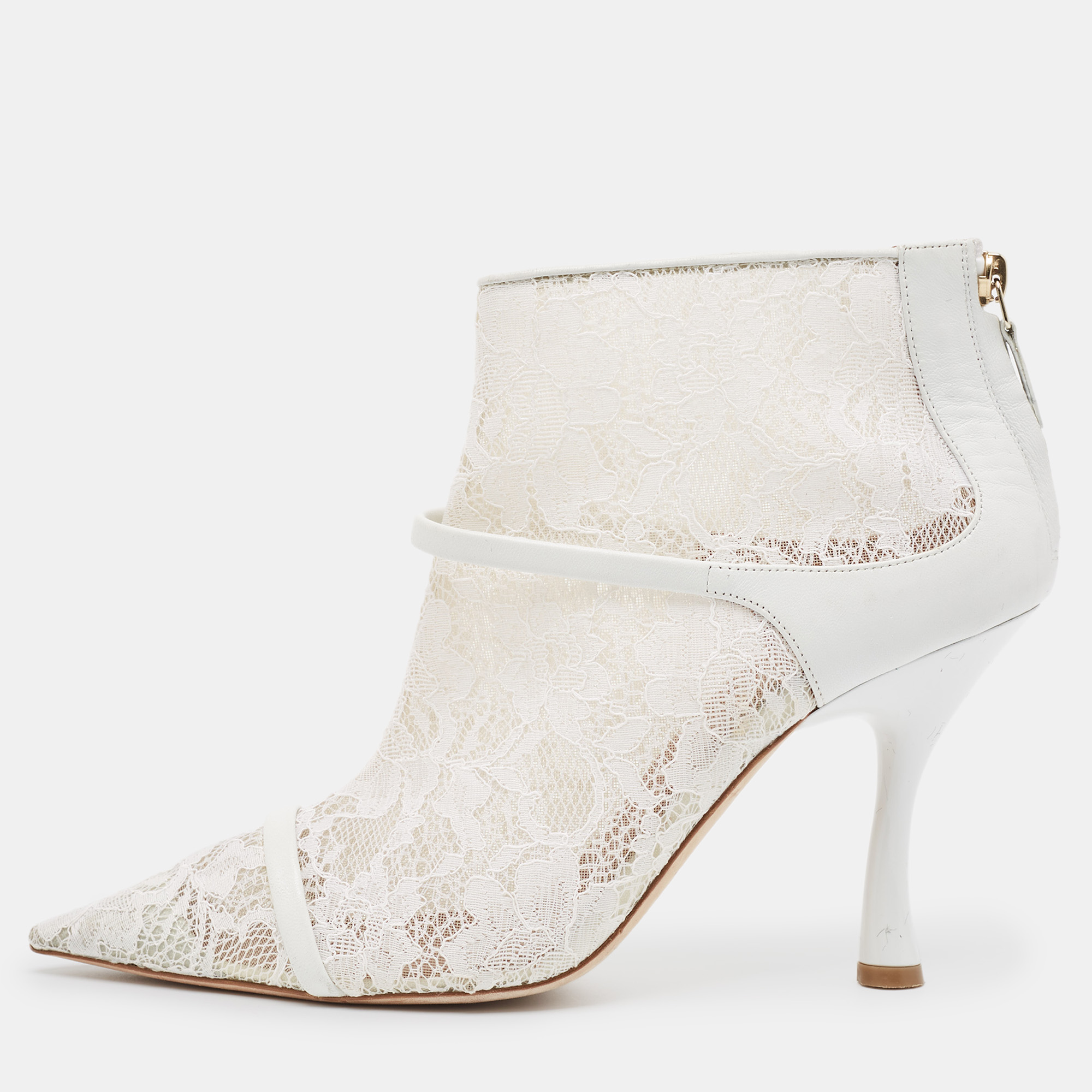

Malone Souliers White Lace and Leather Ankle Boots Size