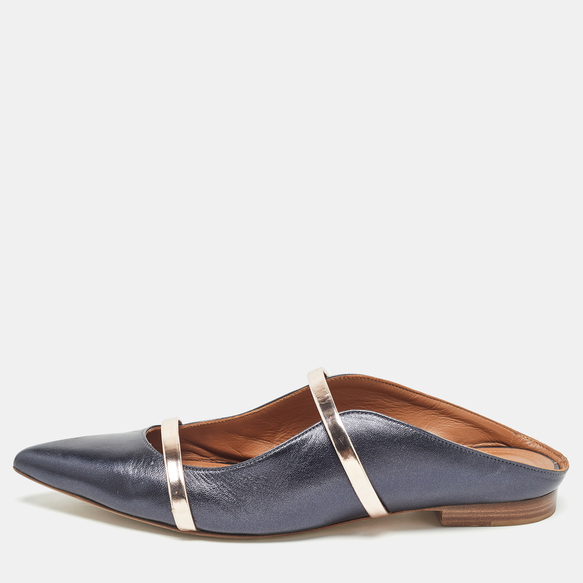 

Malone Souliers Navy Blue Leather Maureen Mules Size