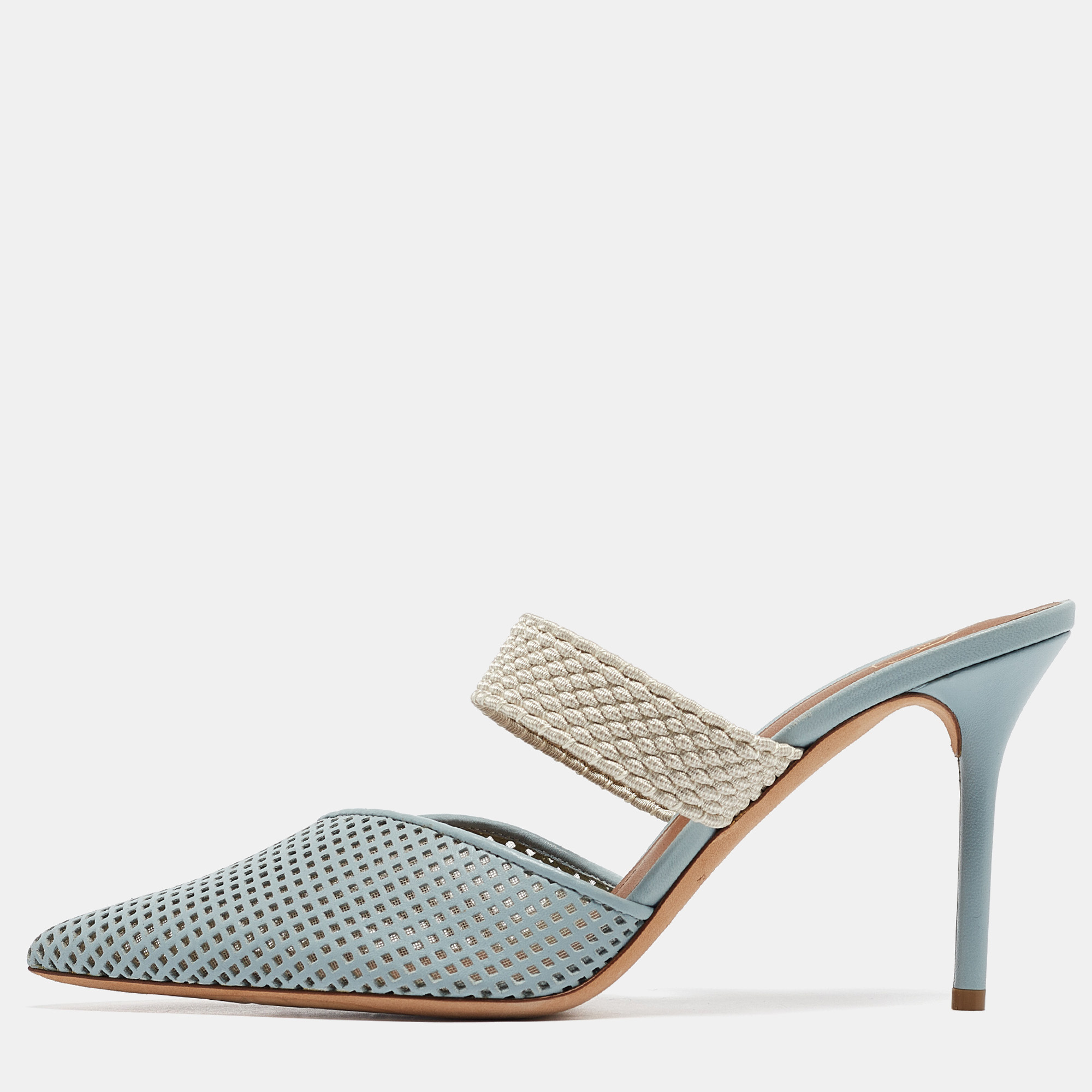 

Malone Souliers Blue Perforated Leather Maisie Mules Size