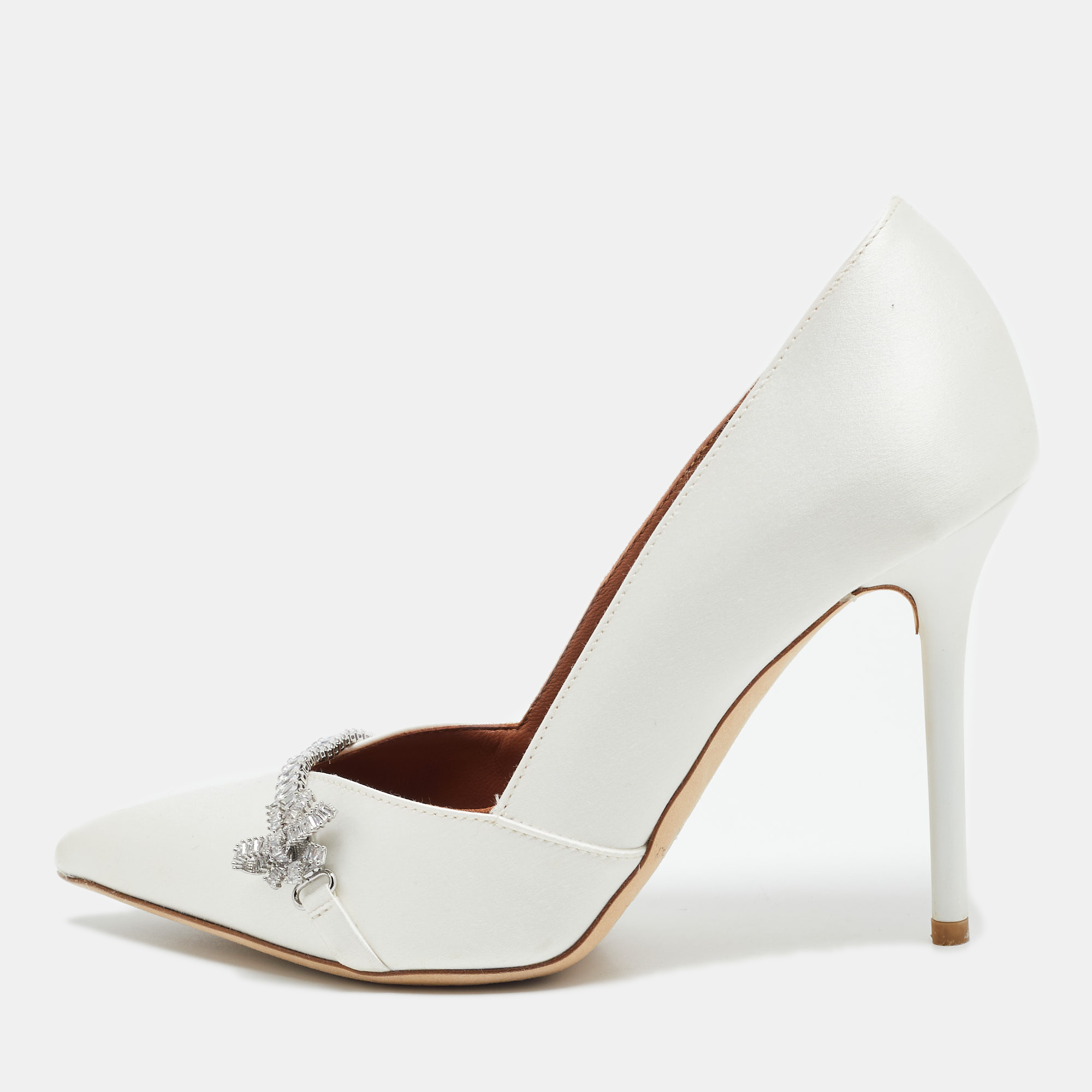 

Malone Souliers White Satin Lowe Pumps Size