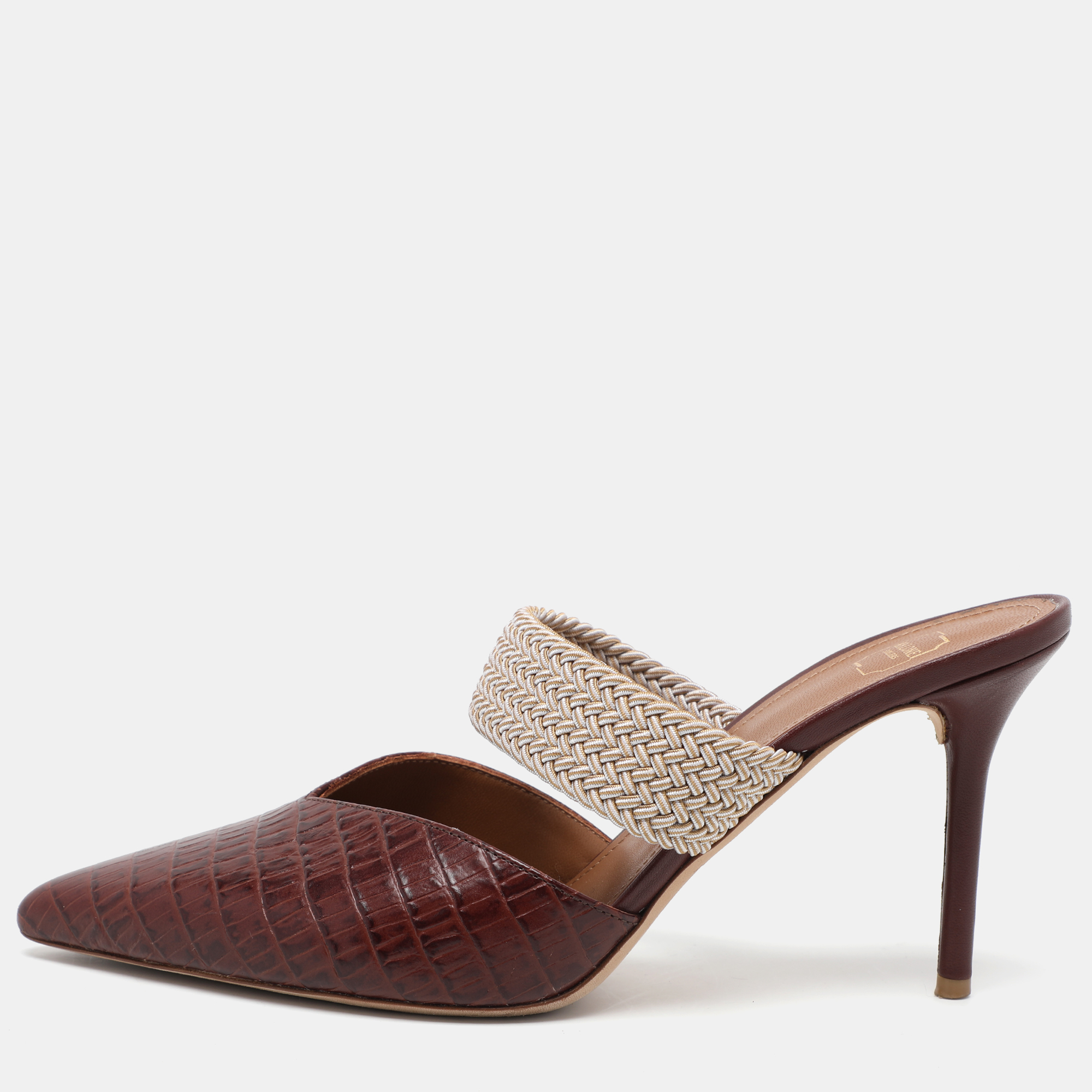 

Malone Souliers Burgundy Croc Embossed Leather Maisie Mules Size