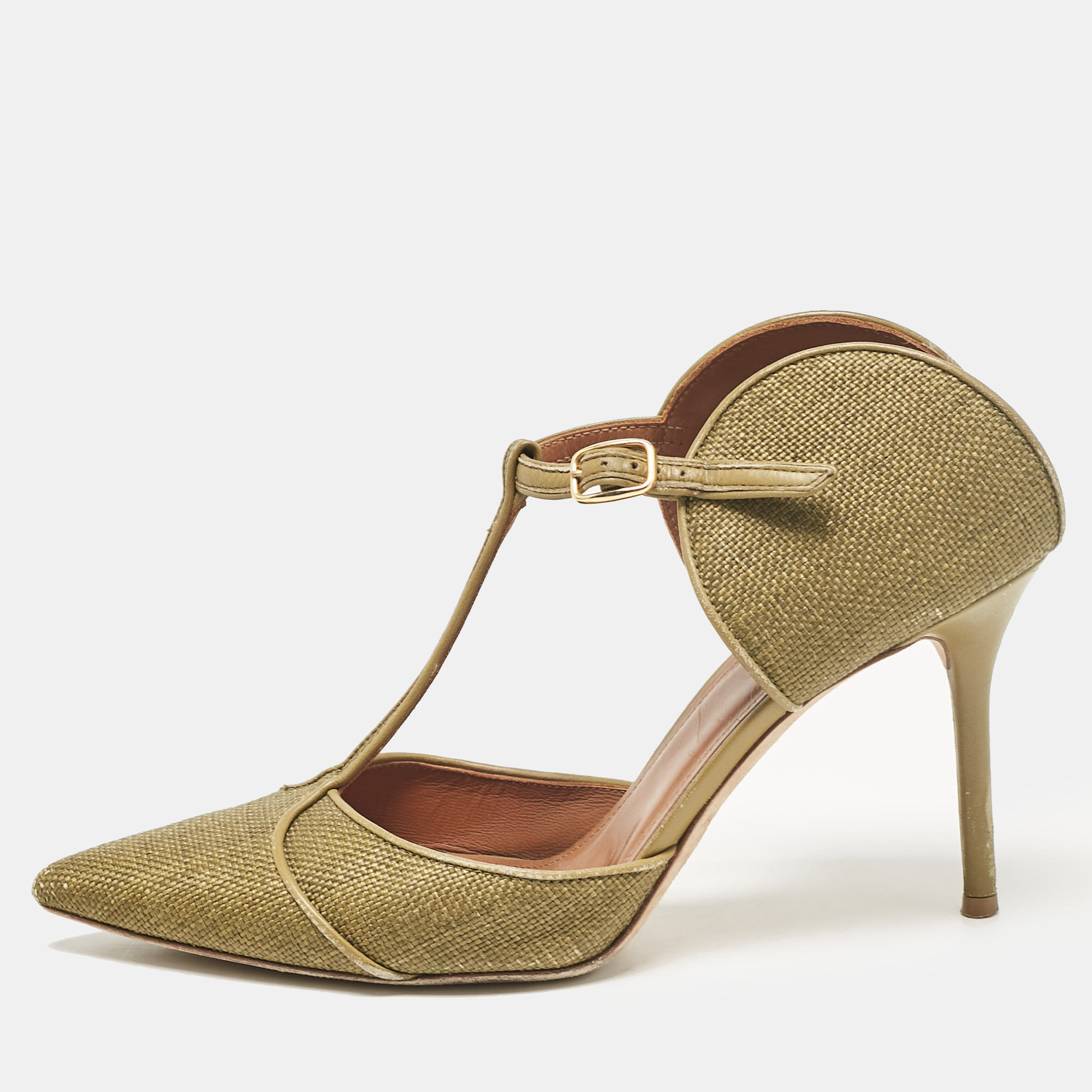 

Malone Souliers Green Leather and Raffia Pumps Size