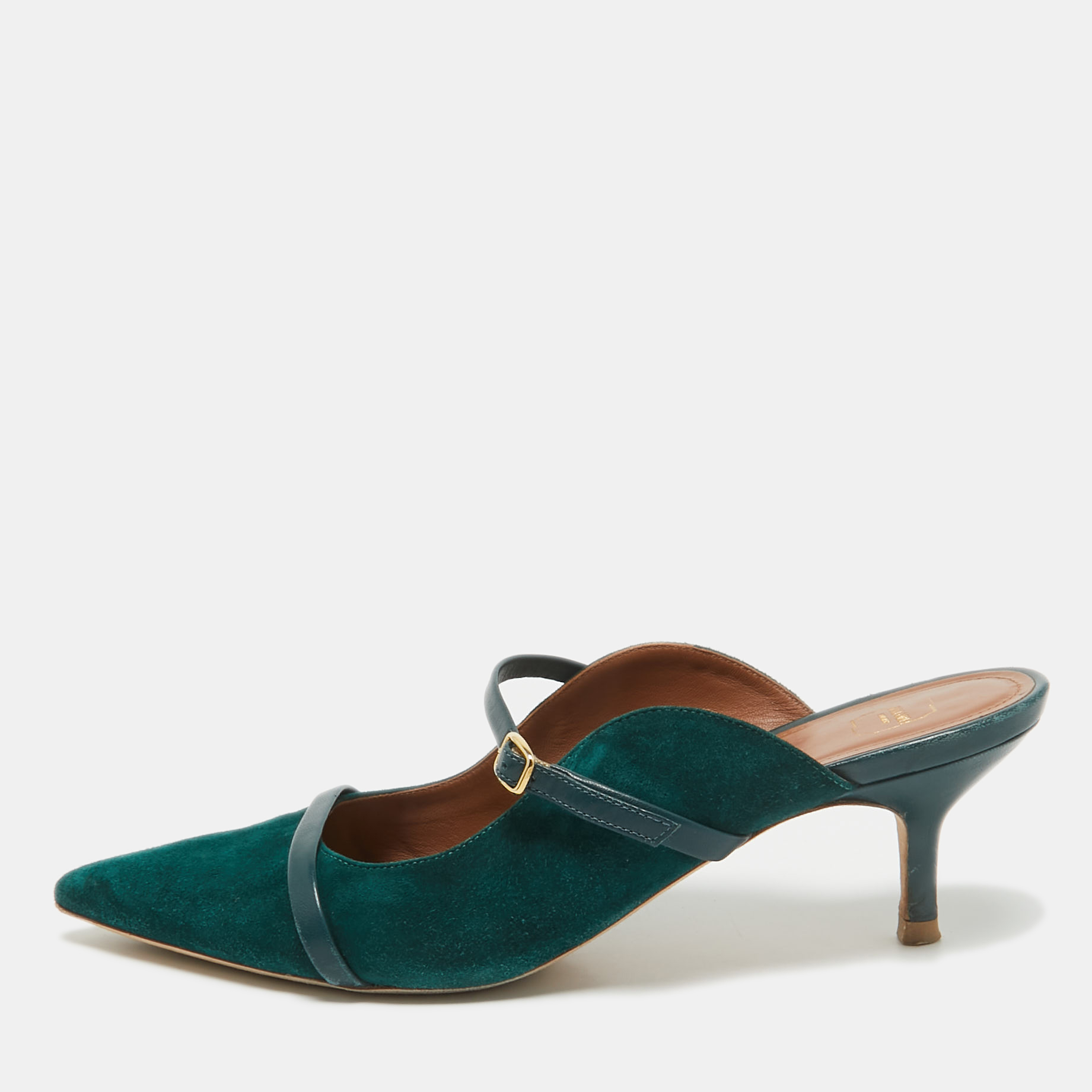 

Malone Souliers Dark Green Suede and Leather Mules Size