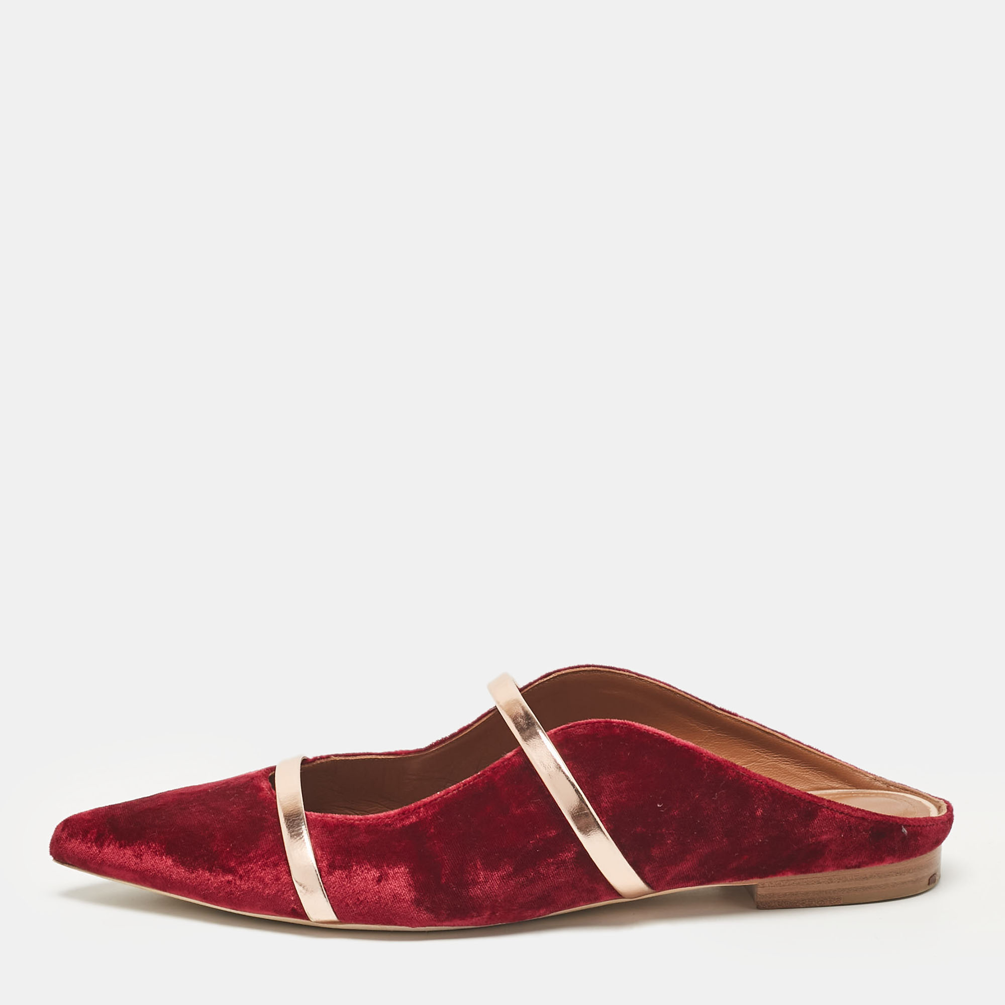 

Malone Souliers Burgundy/Rose Gold Velvet Maureen Flat Mules Size