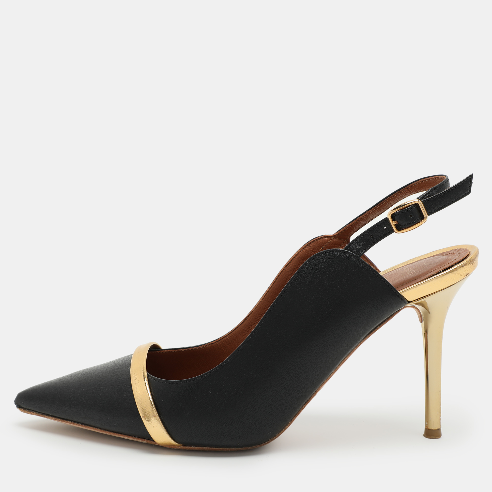 

Malone Souliers Black/Gold Leather Marion Slingback Pumps Size