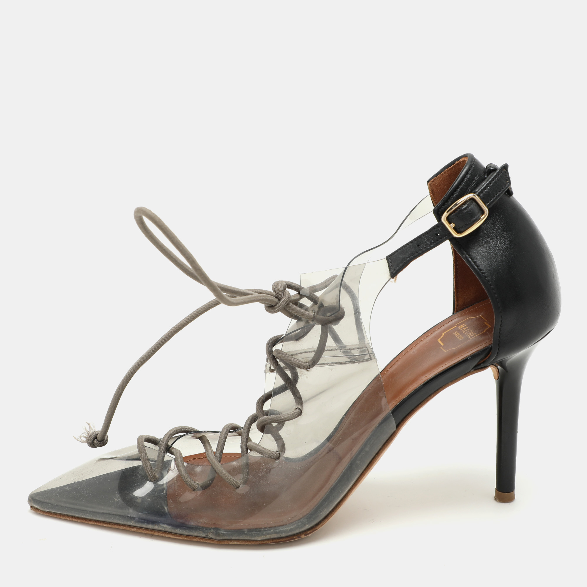 

Malone Souliers Transparent/Black PVC and Leather Montana Pumps Size