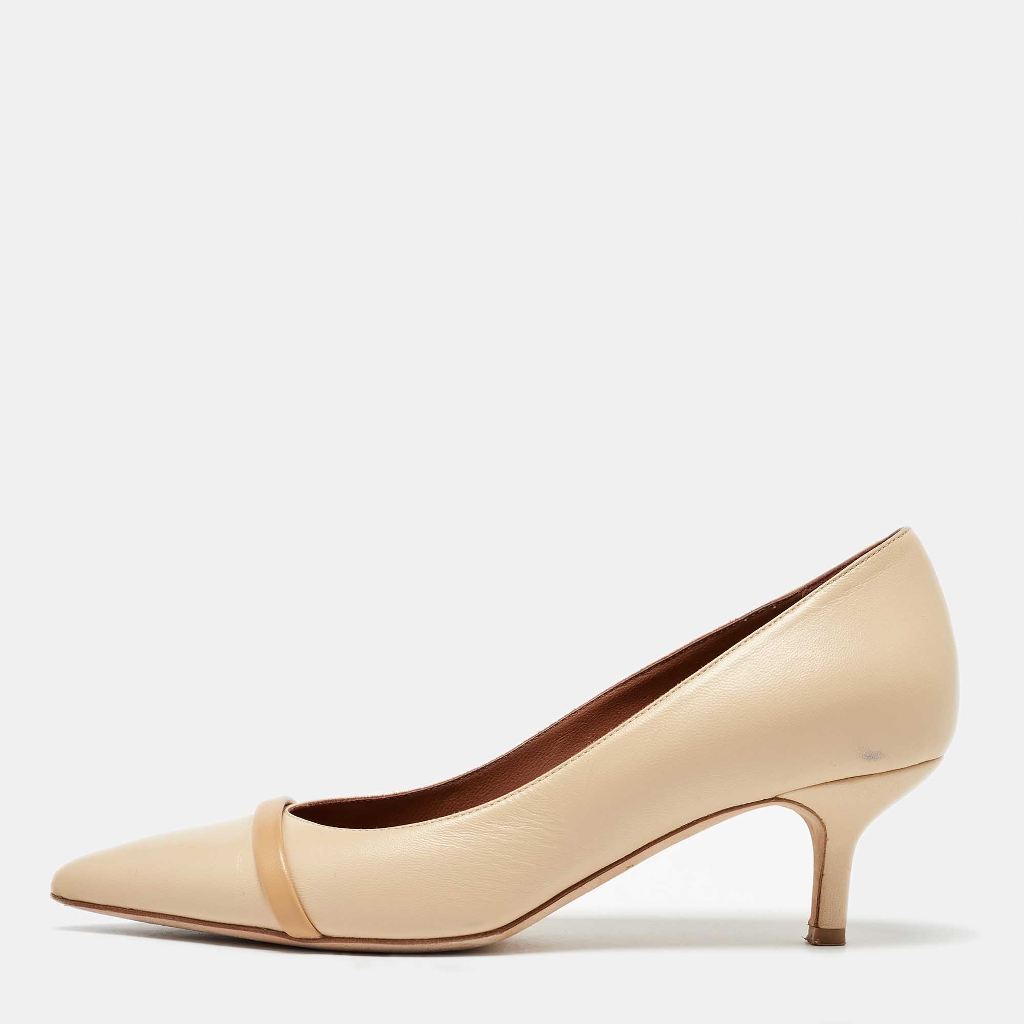 

Malone Souliers Cream/Beige Leather Rina Pointed Toe Pumps Size