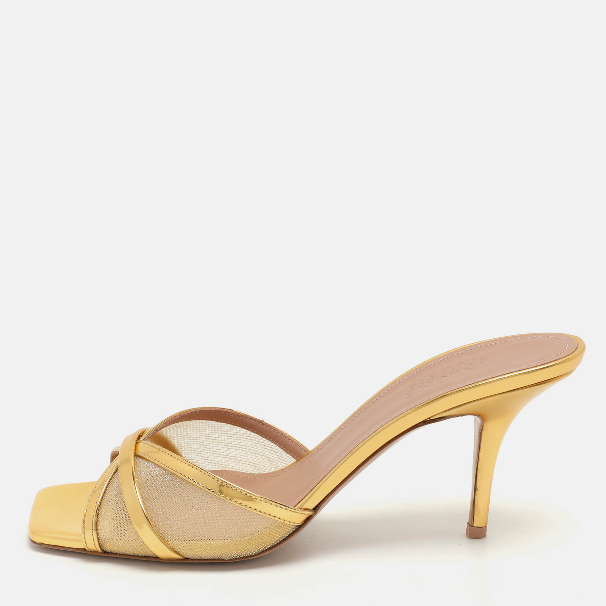 

Malone Souliers Gold Foil Leather and Mesh Perla Slide Sandals Size