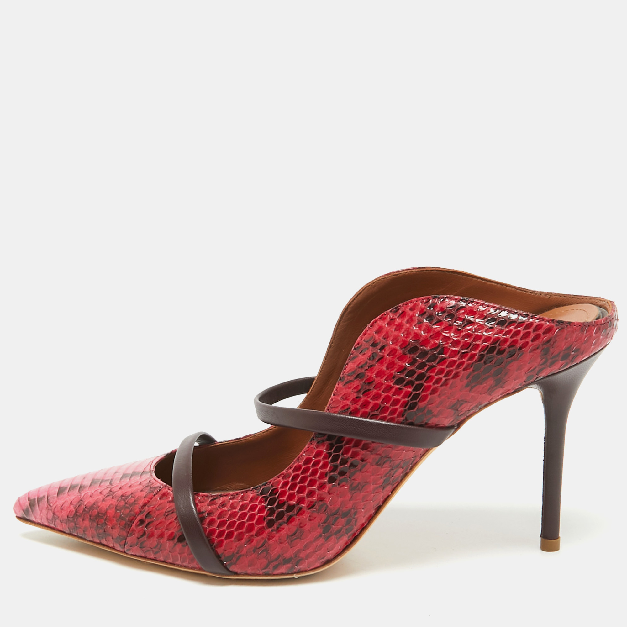 

Malone Souliers Red/Pink Leather and Python Leather Maureen Mules Size