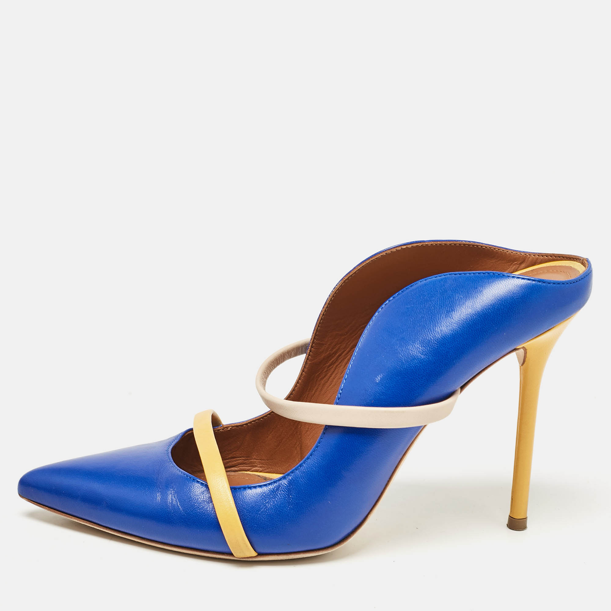 

Malone Souliers Blue/Yellow Leather Maureen Pointed Toe Mules Size