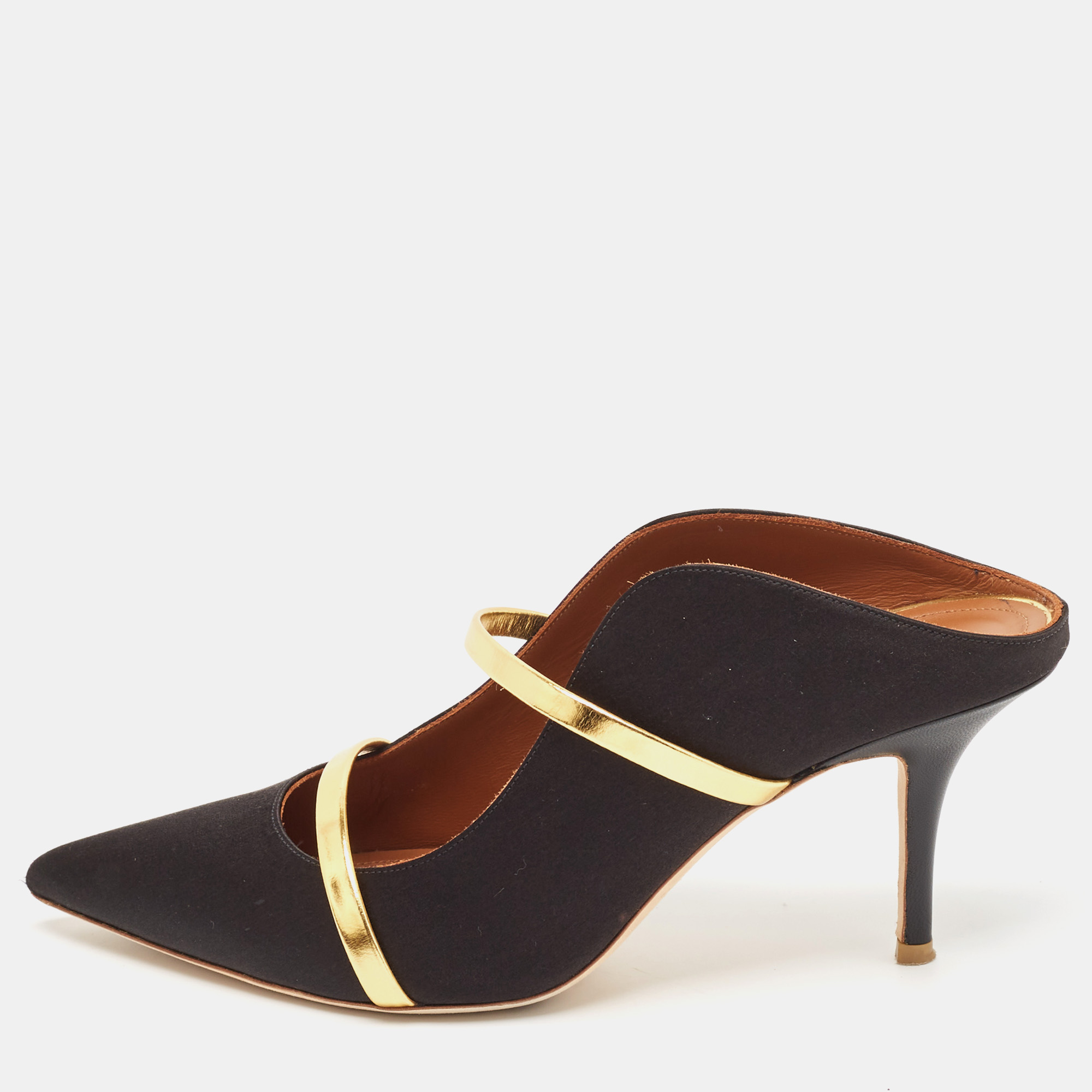 

Malone Souliers Black/Gold Leather and Satin Maureen Mules Size