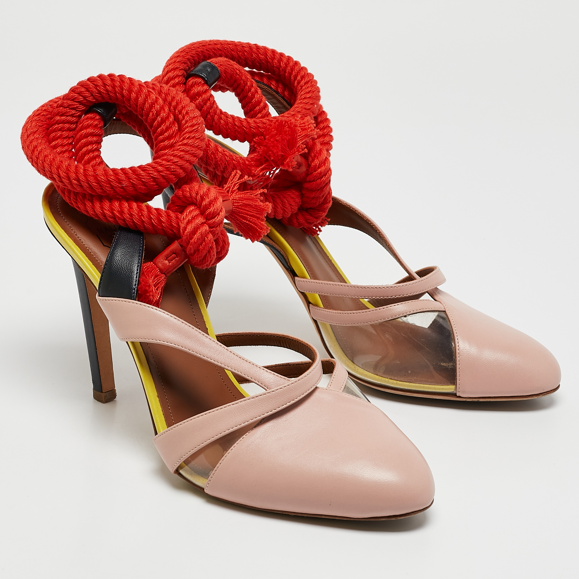 Malone Souliers X Roksanda Multicolor Leather and PVC Ankle Tie Pumps Size 38.5 