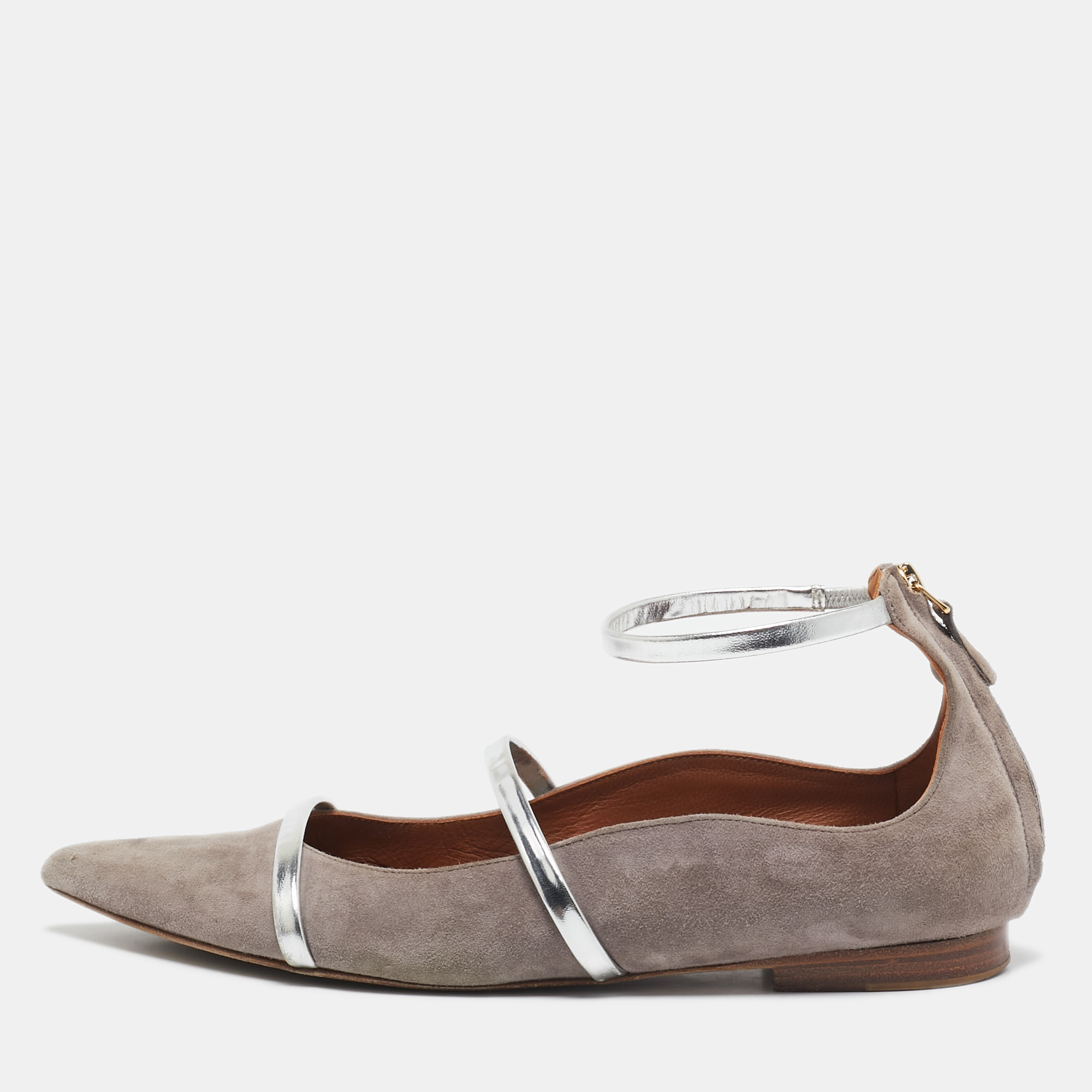 

Malone Souliers Grey/Silver Suede and Leather Robyn Flats Size